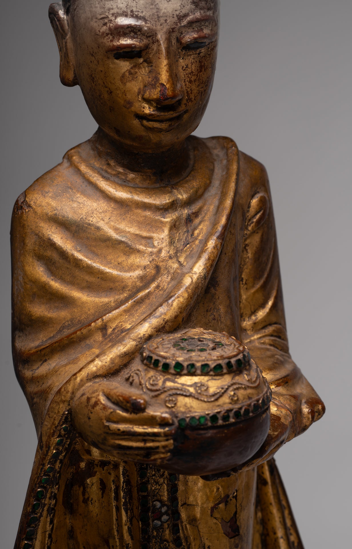 Antike birmanische Stehmandalay Mönch Statue - 90 cm/36 "