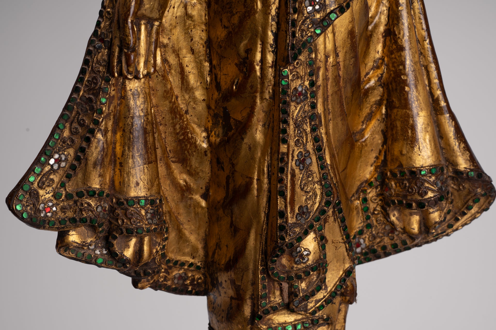 Antique Burmese Style Standing Wood Mandalay Buddha Statue - 101cm/40"