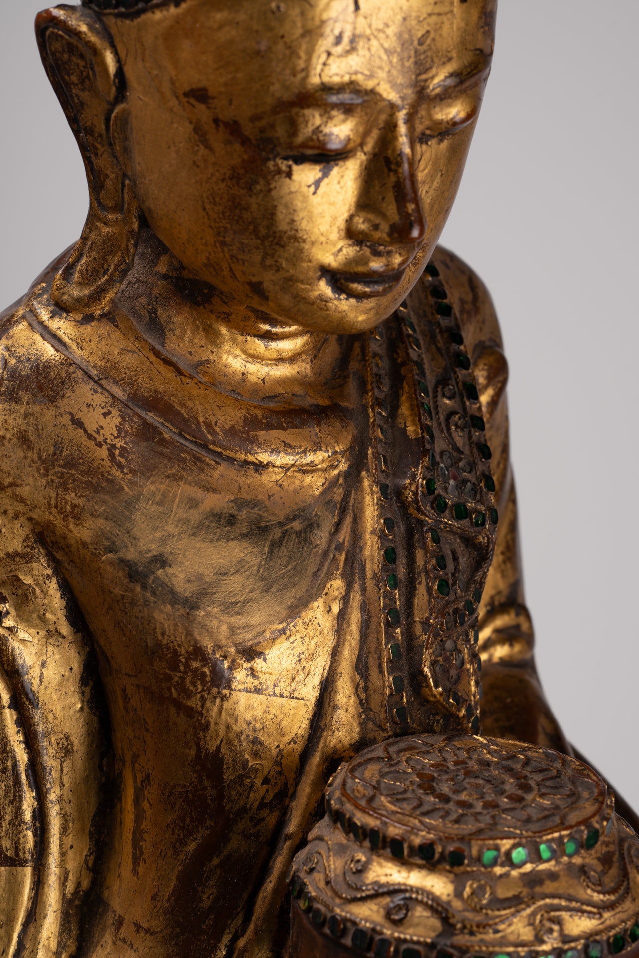 Antique Burmese Style Standing Wood Mandalay Buddha Statue - 101cm/40"