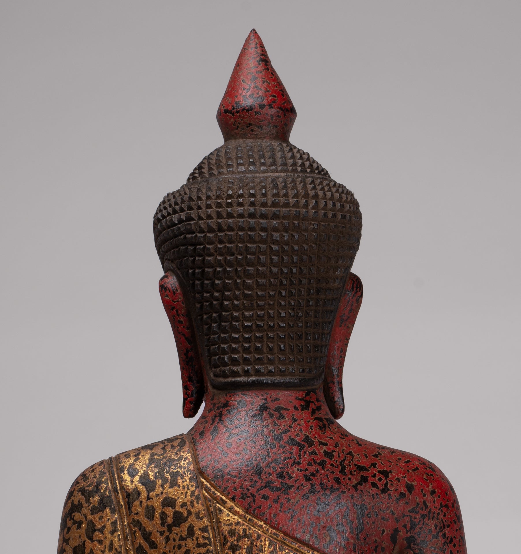 Buddha Statue - Antique Khmer Style SE Asia Seated Wood Meditation Buddha Statue - 49cm/20"