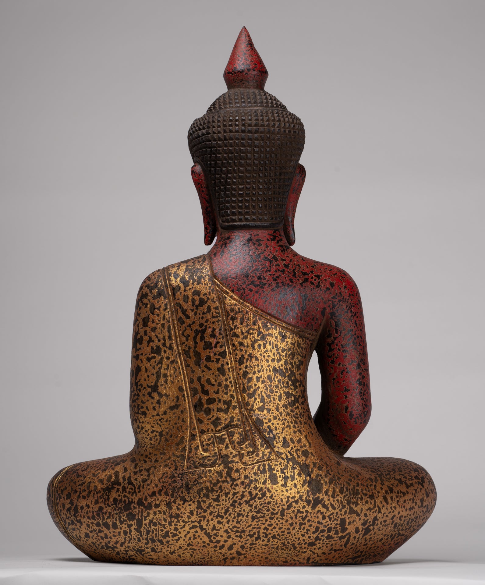 Buddha Statue - Antique Khmer Style SE Asia Seated Wood Meditation Buddha Statue - 49cm/20"