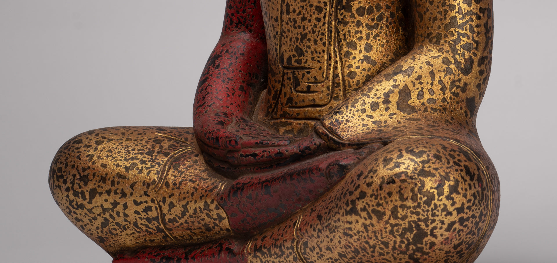 Buddha Statue - Antique Khmer Style SE Asia Seated Wood Meditation Buddha Statue - 49cm/20"