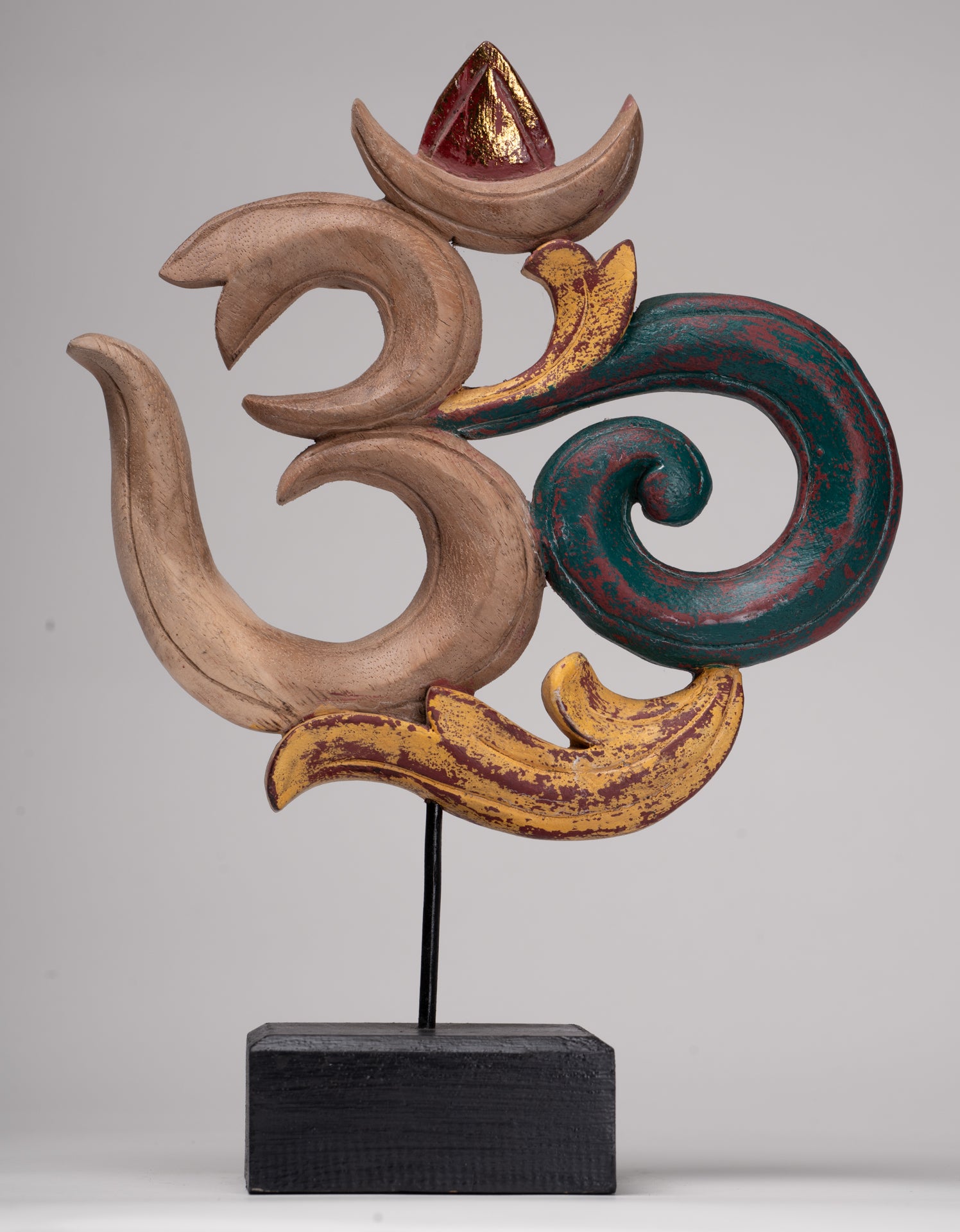 Om Statue - Mounted Indonesian Wood Om Statue - 29cm(12")
