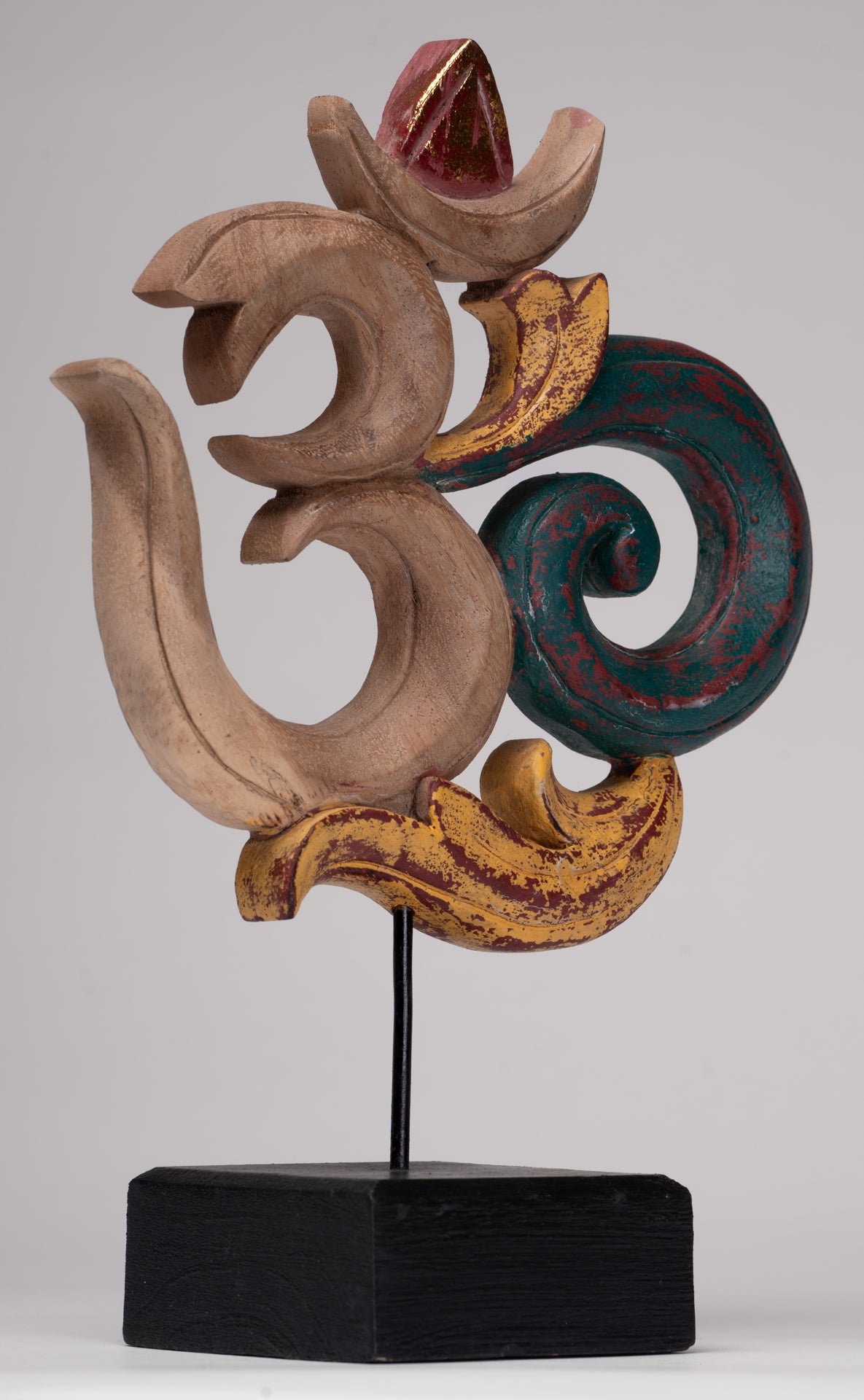 Om Statue - Mounted Indonesian Wood Om Statue - 29cm(12")