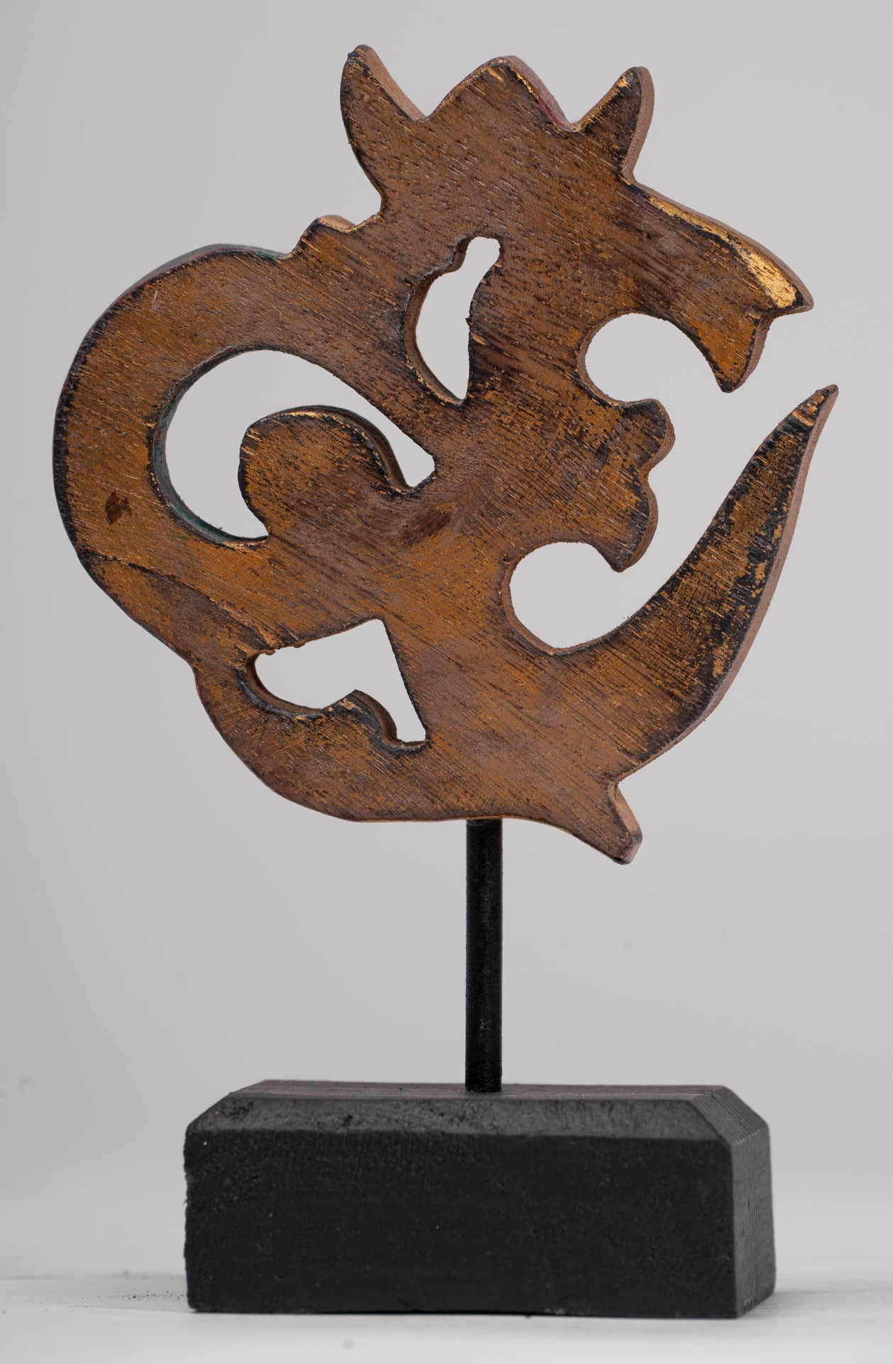 Om Statue - Mounted Indonesian Wood Om Statue - 16cm(6")