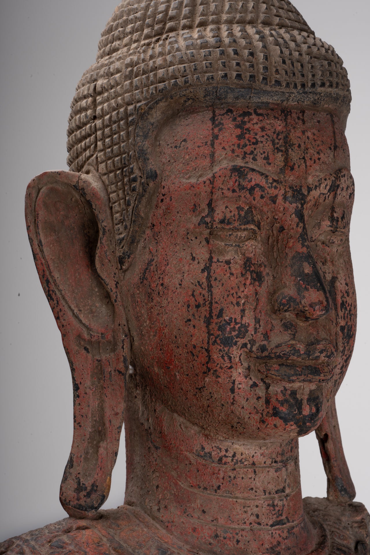 Large Buddha Statue - Antique Khmer Style Wood Standing Protection Monday Buddha Statue - 174cm/70"