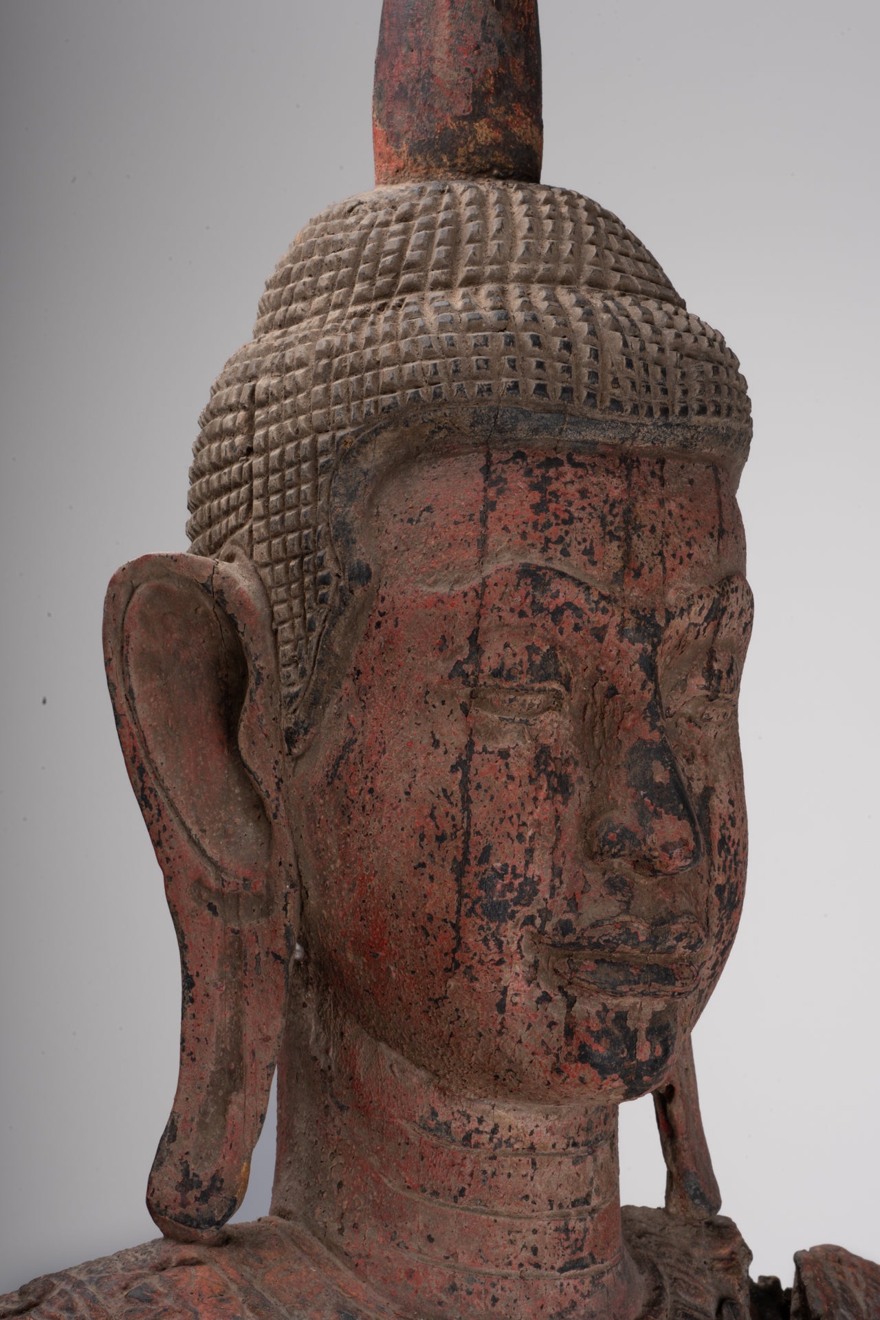 Large Buddha Statue - Antique Khmer Style Wood Standing Protection Monday Buddha Statue - 174cm/70"