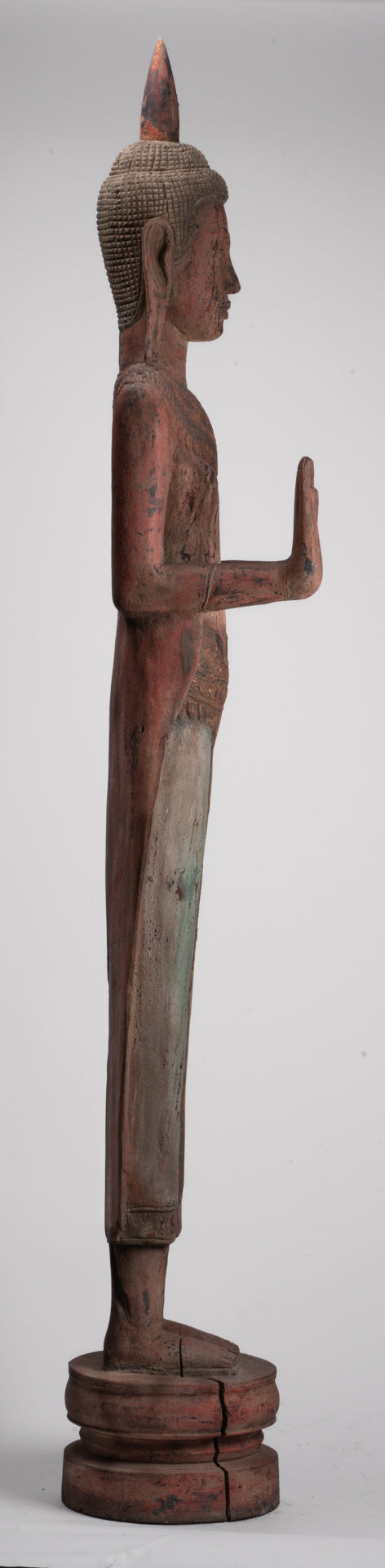 Large Buddha Statue - Antique Khmer Style Wood Standing Protection Monday Buddha Statue - 174cm/70"