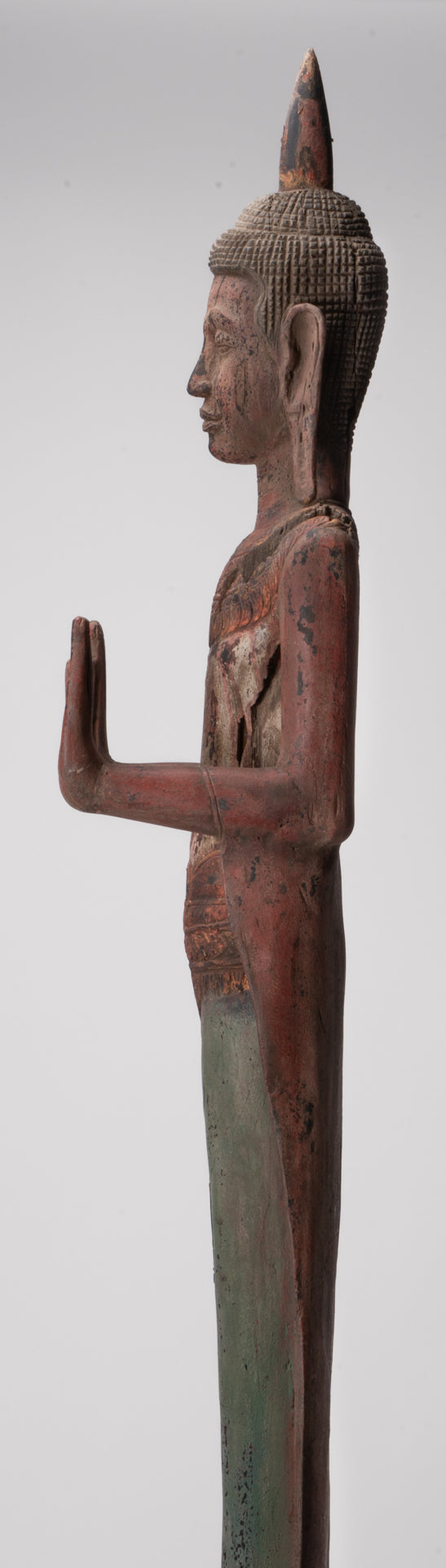 Large Buddha Statue - Antique Khmer Style Wood Standing Protection Monday Buddha Statue - 174cm/70"