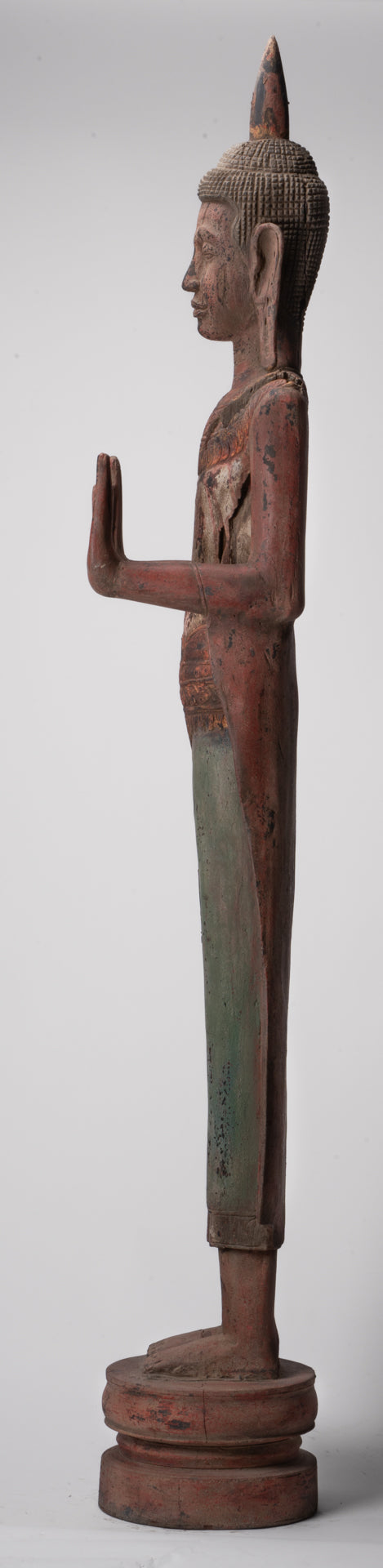 Large Buddha Statue - Antique Khmer Style Wood Standing Protection Monday Buddha Statue - 174cm/70"