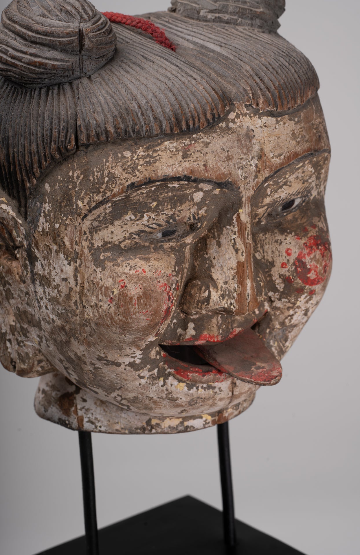 Antique Puppet Statue - Antique Burmese Style Painted Wood Puppet Head - 49cm/20"