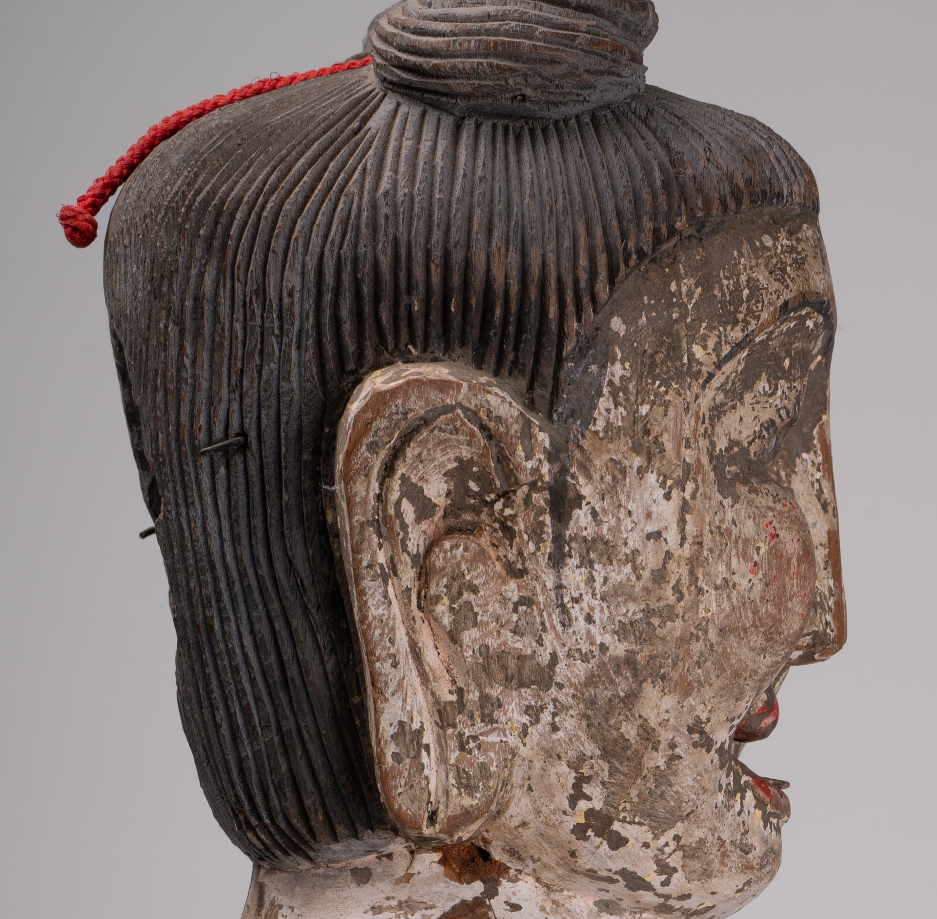 Antique Puppet Statue - Antique Burmese Style Painted Wood Puppet Head - 49cm/20"