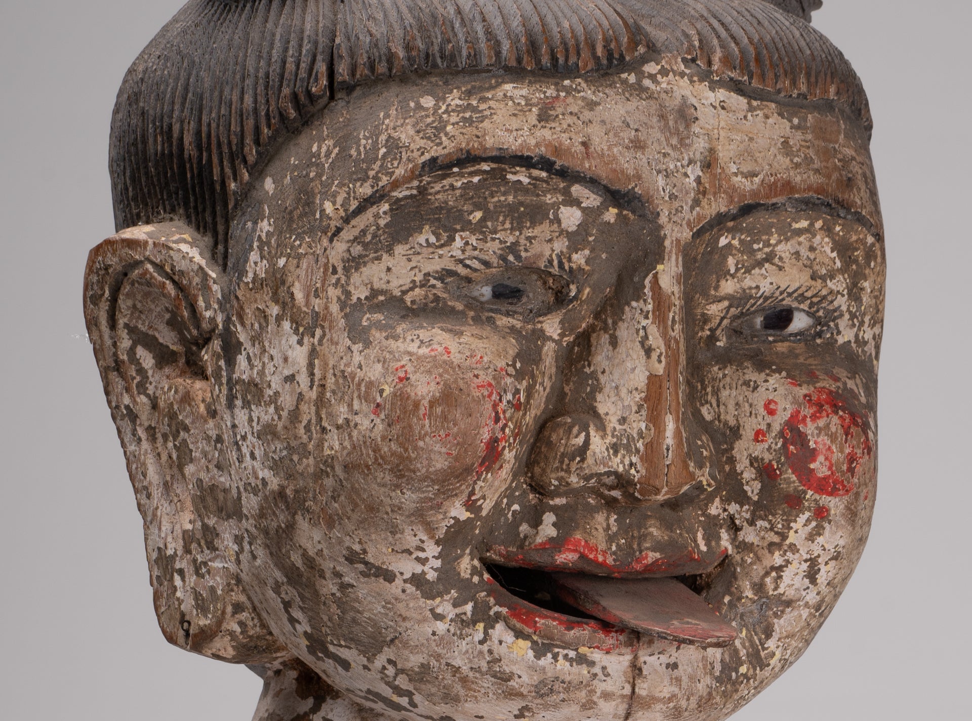 Antique Puppet Statue - Antique Burmese Style Painted Wood Puppet Head - 49cm/20"