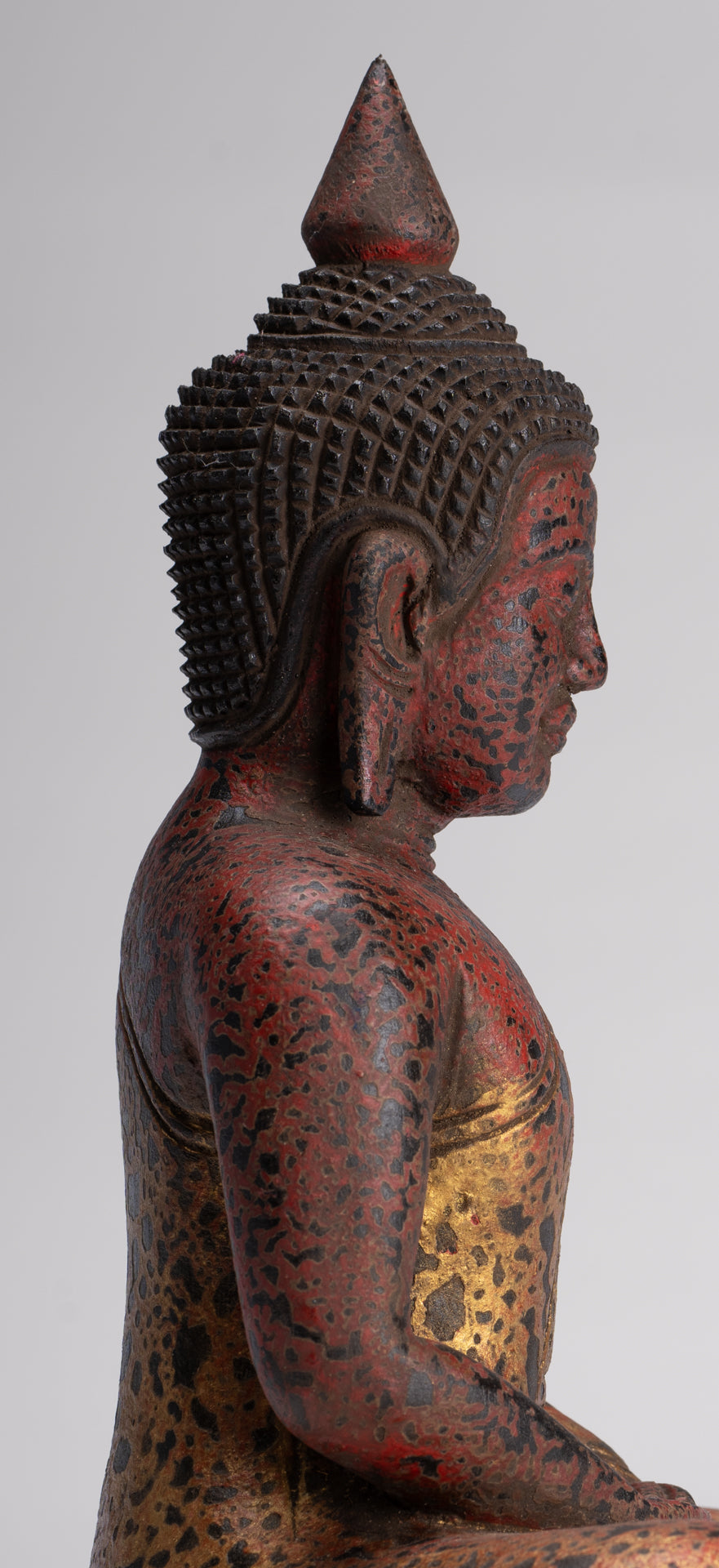 Buddha Sculpture - Antique Khmer Style Wood Seated Buddha Statue Dhyana Meditation Mudra - 27cm/11"