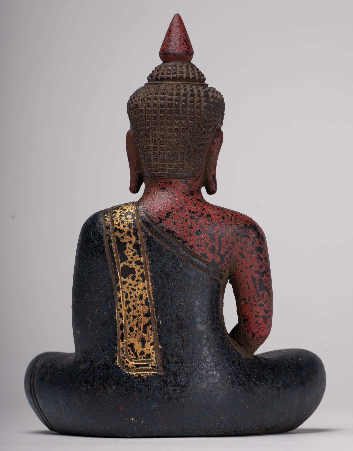 Buddha Sculpture - Antique Khmer Style Wood Seated Buddha Statue Dhyana Meditation Mudra - 21cm/8"