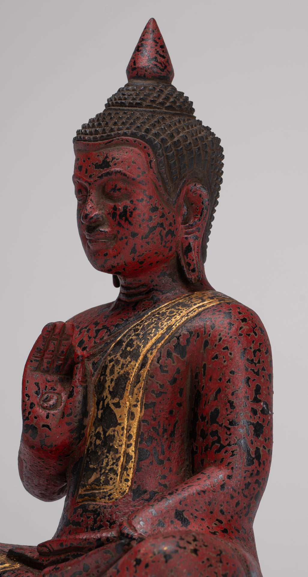 Buddha Statue - Antique Khmer Style Cambodia Seated Wood Buddha Statue Teaching Mudra - 27cm/11"