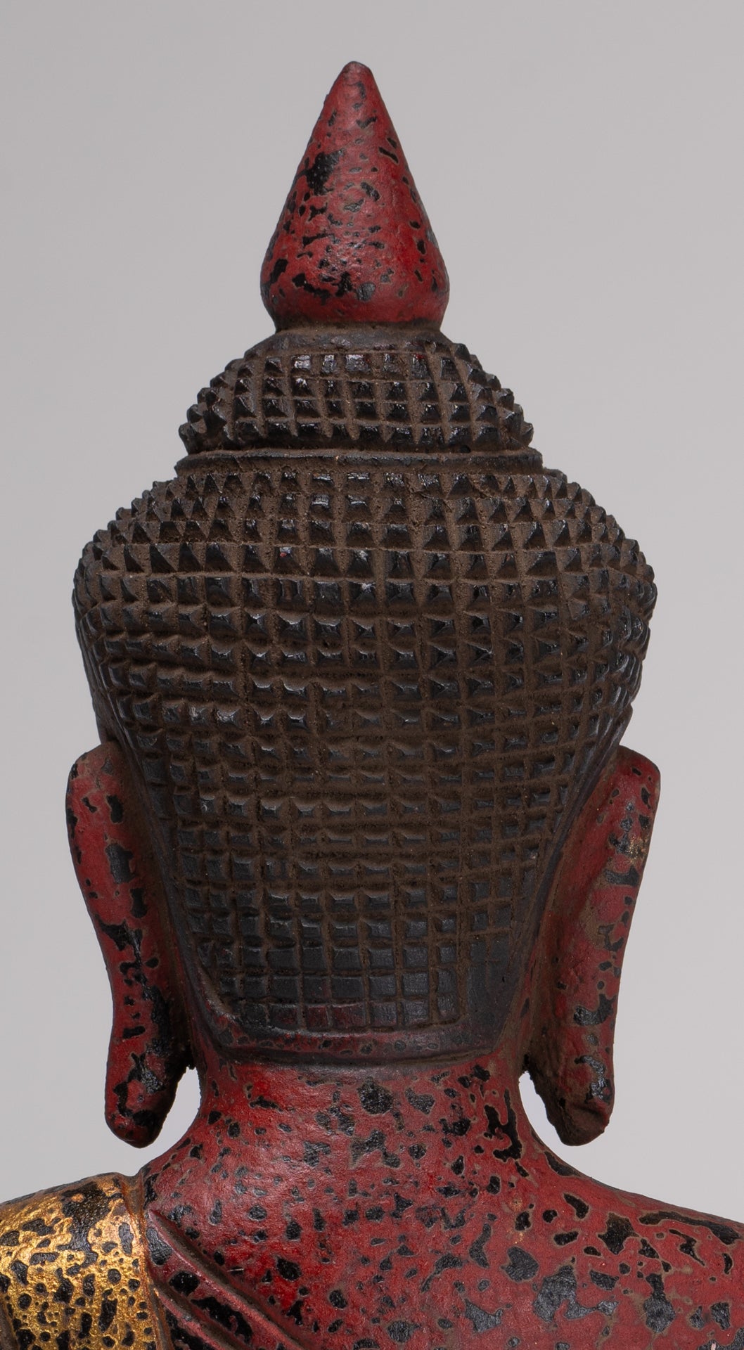 Buddha Statue - Antique Khmer Style Cambodia Seated Wood Buddha Statue Teaching Mudra - 27cm/11"