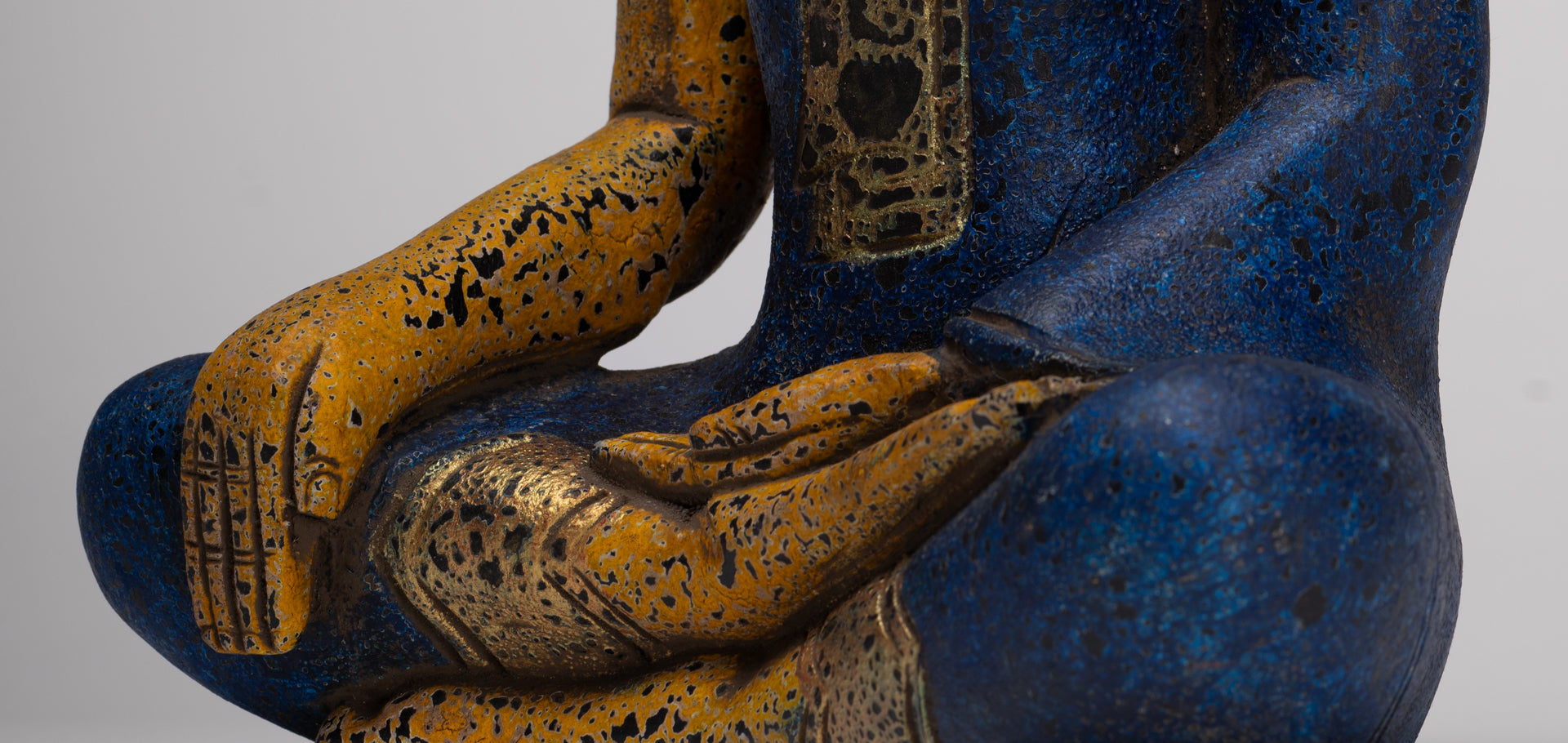 Buddha Statue - Antique Khmer Style SE Asia Seated Wood Enlightenment Buddha Statue - 33cm/13"