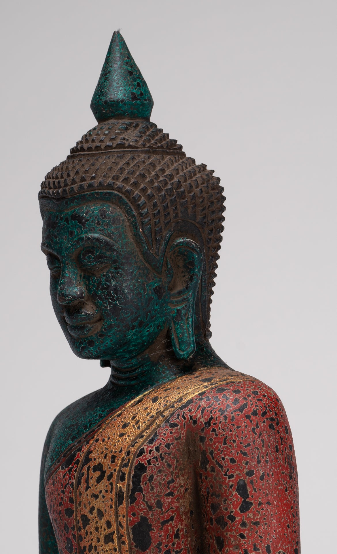 Buddha Sculpture - Antique Khmer Style Wood Seated Buddha Statue Dhyana Meditation Mudra - 33cm/13"