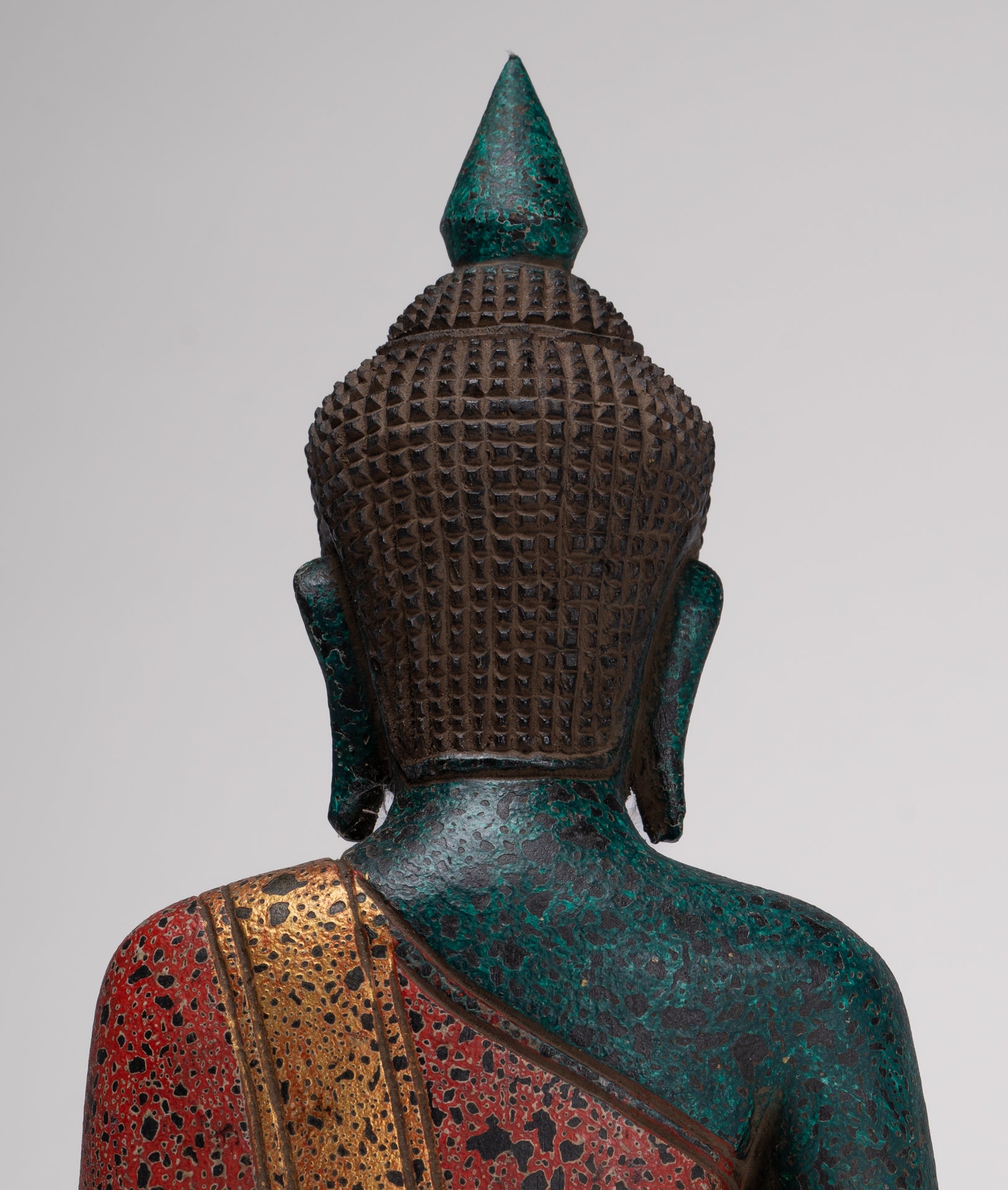 Buddha Sculpture - Antique Khmer Style Wood Seated Buddha Statue Dhyana Meditation Mudra - 33cm/13"