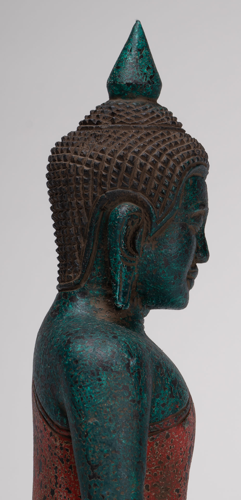 Buddha Sculpture - Antique Khmer Style Wood Seated Buddha Statue Dhyana Meditation Mudra - 33cm/13"