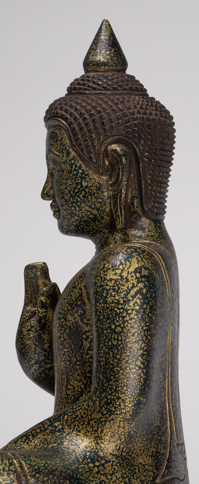 Buddha Statue - Antique Khmer Style Cambodia Seated Wood Buddha Statue Teaching Mudra - 32cm/13"
