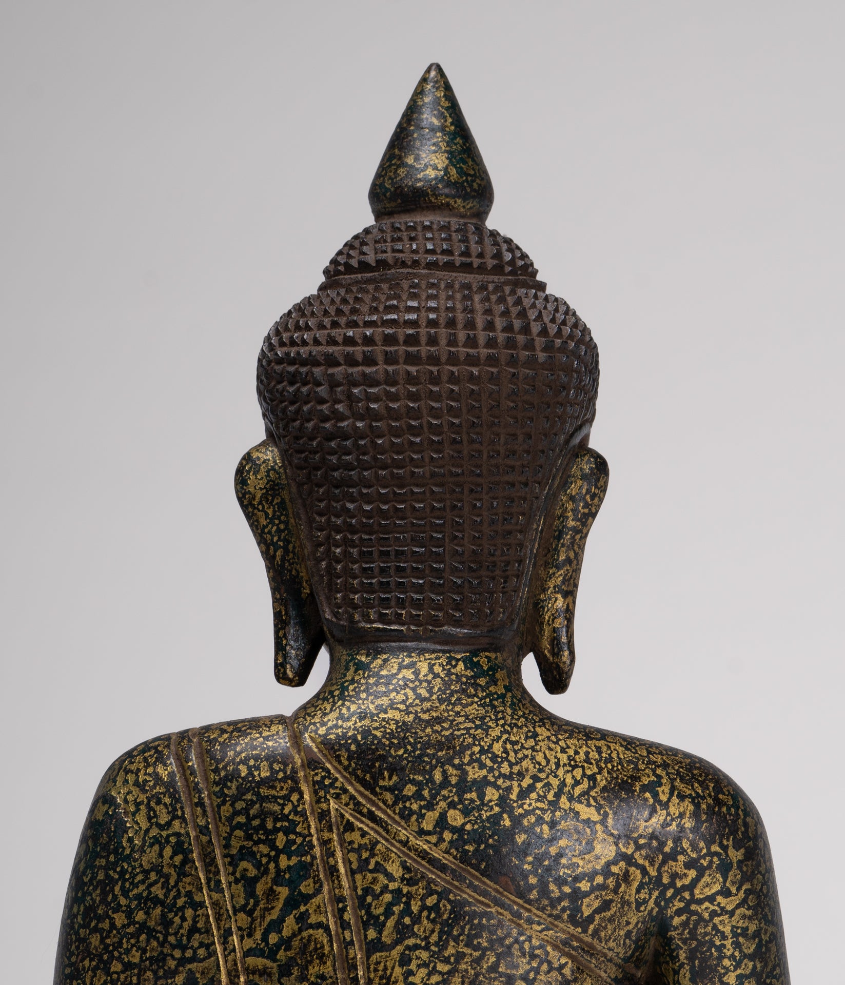 Buddha Statue - Antique Khmer Style Cambodia Seated Wood Buddha Statue Teaching Mudra - 32cm/13"