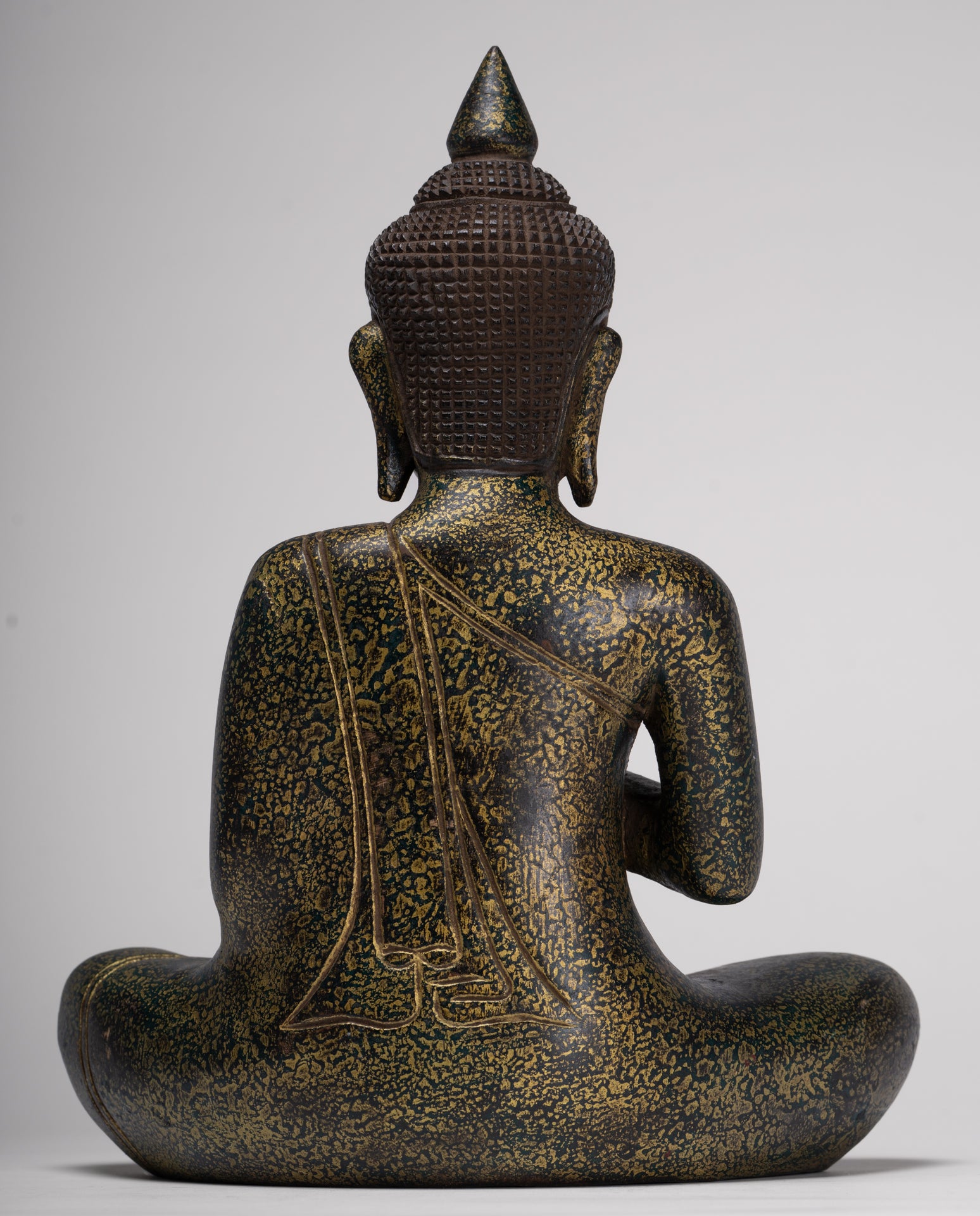 Buddha Statue - Antique Khmer Style Cambodia Seated Wood Buddha Statue Teaching Mudra - 32cm/13"