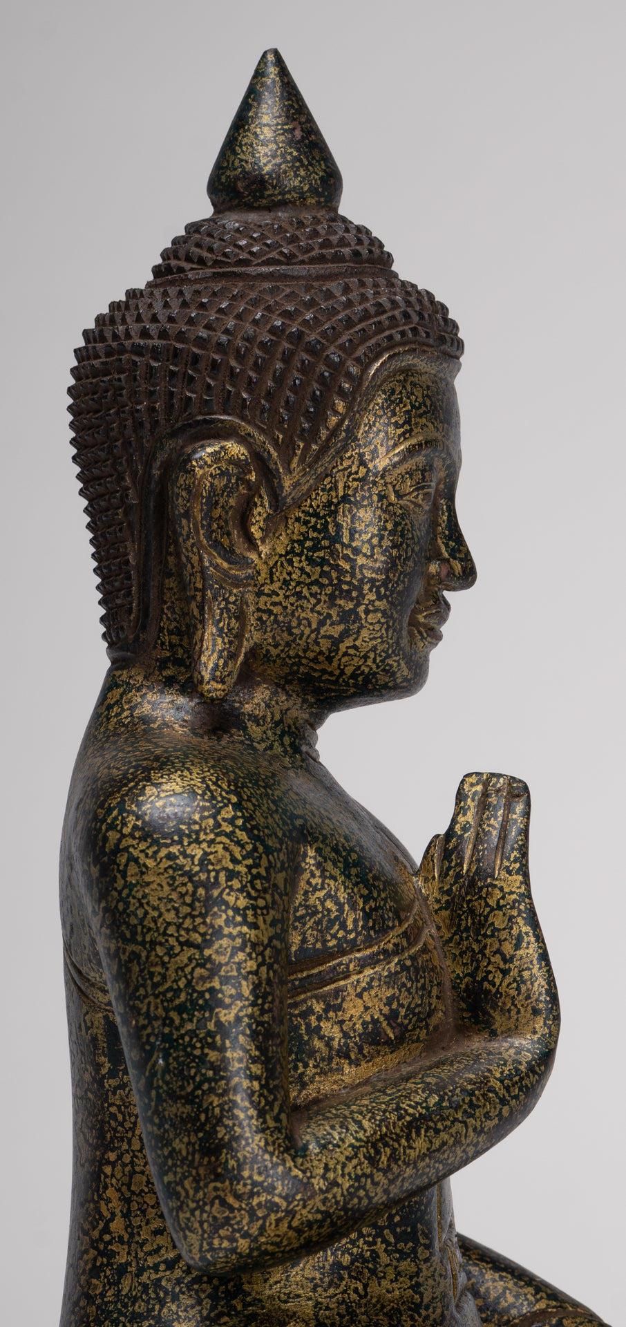 Buddha Statue - Antique Khmer Style Cambodia Seated Wood Buddha Statue Teaching Mudra - 32cm/13"