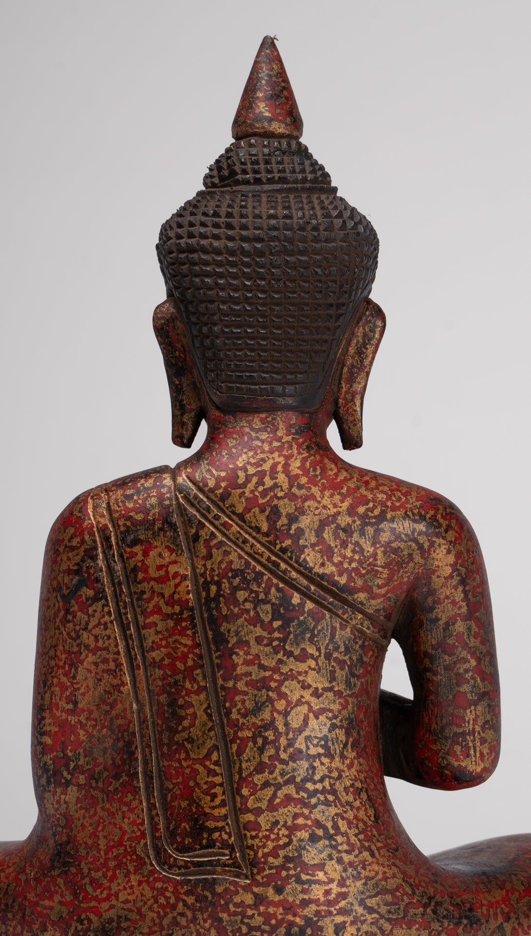 Buddha Statue - Antique Khmer Style Cambodia Seated Wood Buddha Statue Teaching Mudra - 27cm/11"