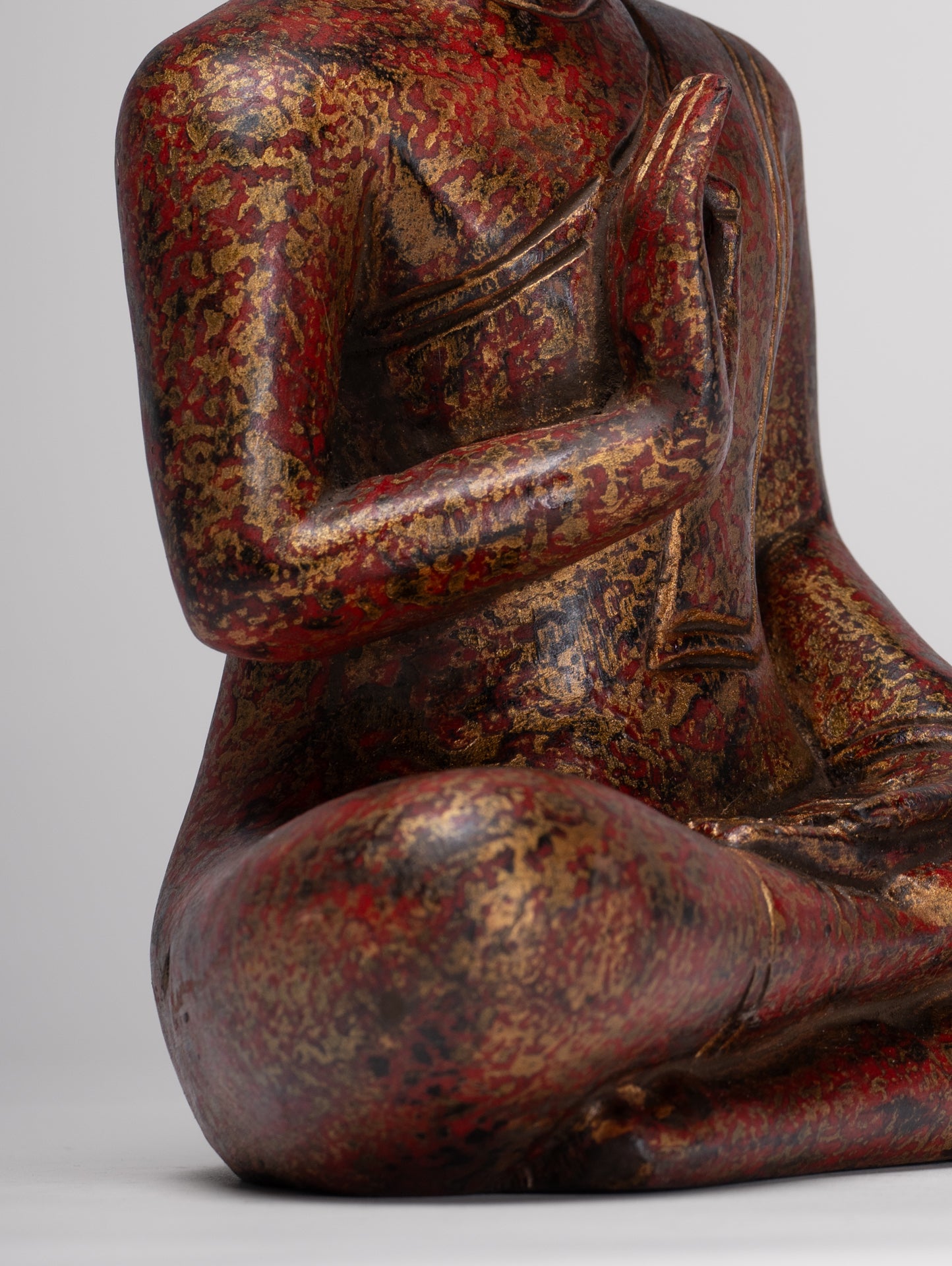 Buddha Statue - Antique Khmer Style Cambodia Seated Wood Buddha Statue Teaching Mudra - 27cm/11"