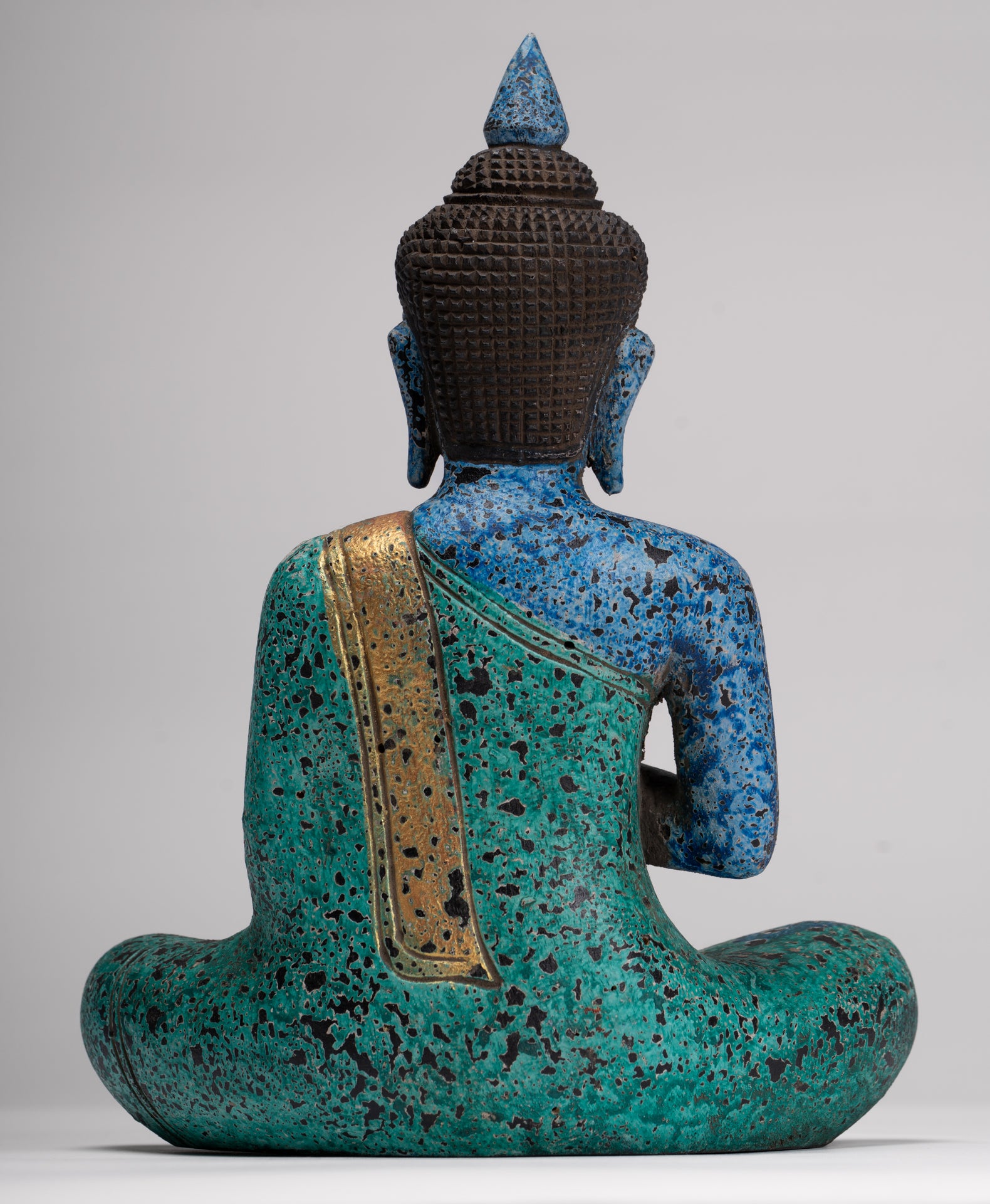 Buddha Statue - Antique Khmer Style Cambodia Seated Wood Buddha Statue Teaching Mudra - 27cm/11"