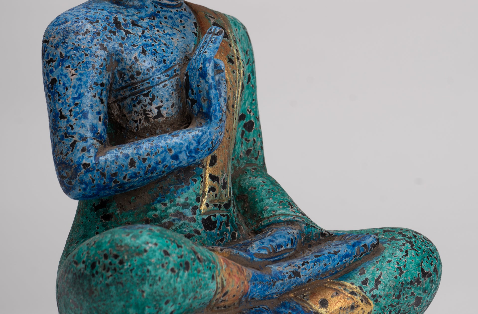 Buddha Statue - Antique Khmer Style Cambodia Seated Wood Buddha Statue Teaching Mudra - 27cm/11"