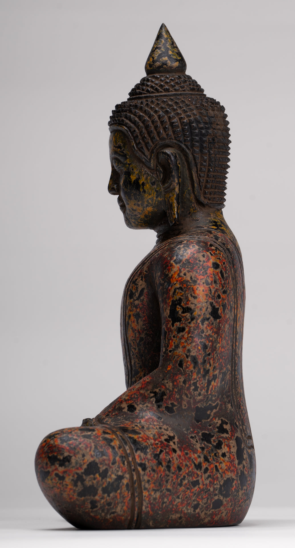 Buddha Sculpture - Antique Khmer Style Wood Seated Buddha Statue Dhyana Meditation Mudra - 26cm/10"