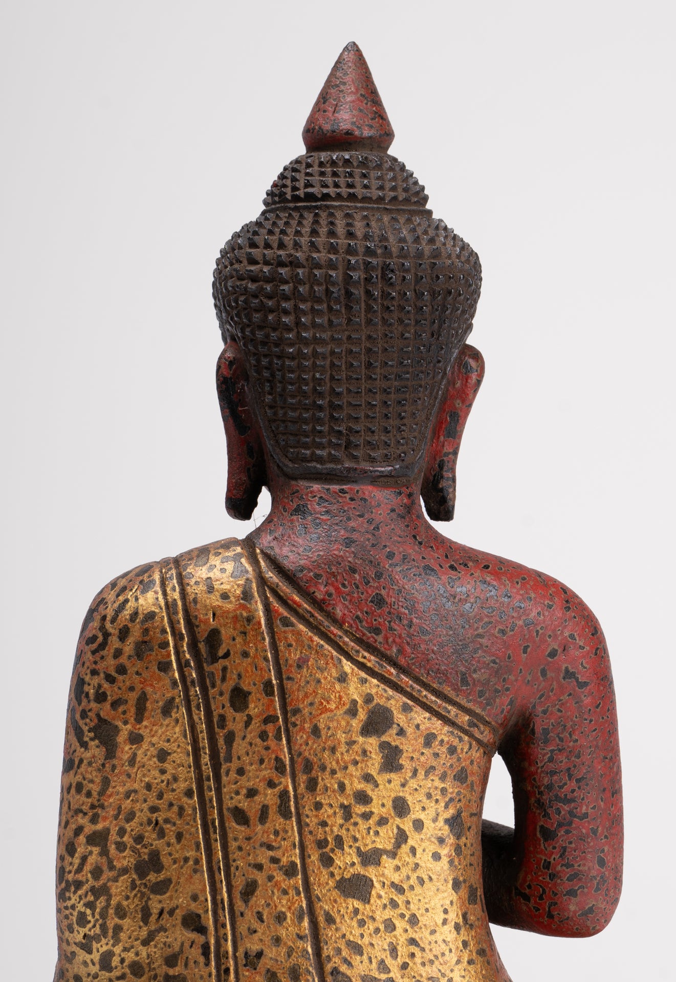 Buddha Statue - Antique Khmer Style Cambodia Seated Wood Buddha Statue Teaching Mudra - 26cm/10"