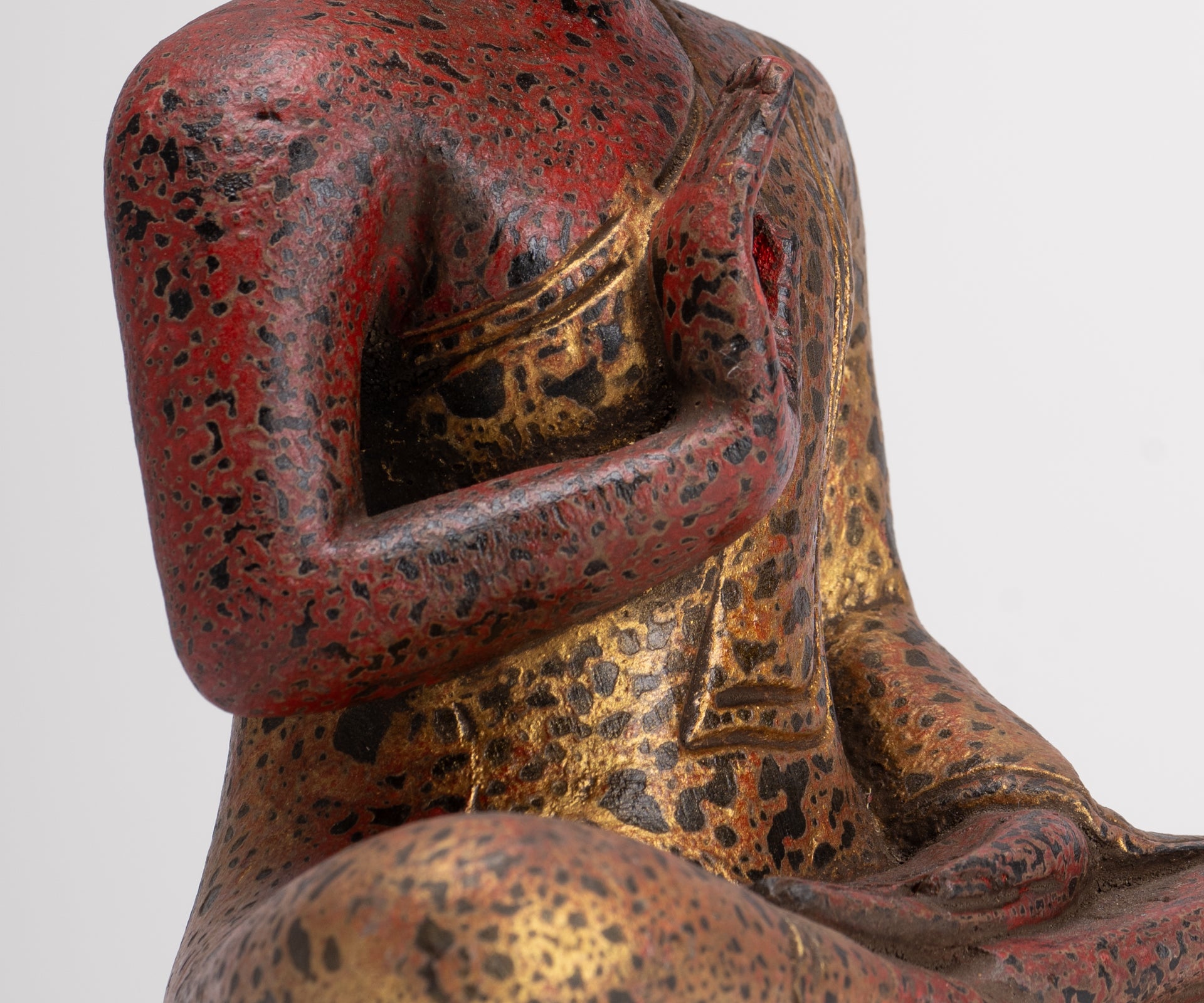 Buddha Statue - Antique Khmer Style Cambodia Seated Wood Buddha Statue Teaching Mudra - 26cm/10"