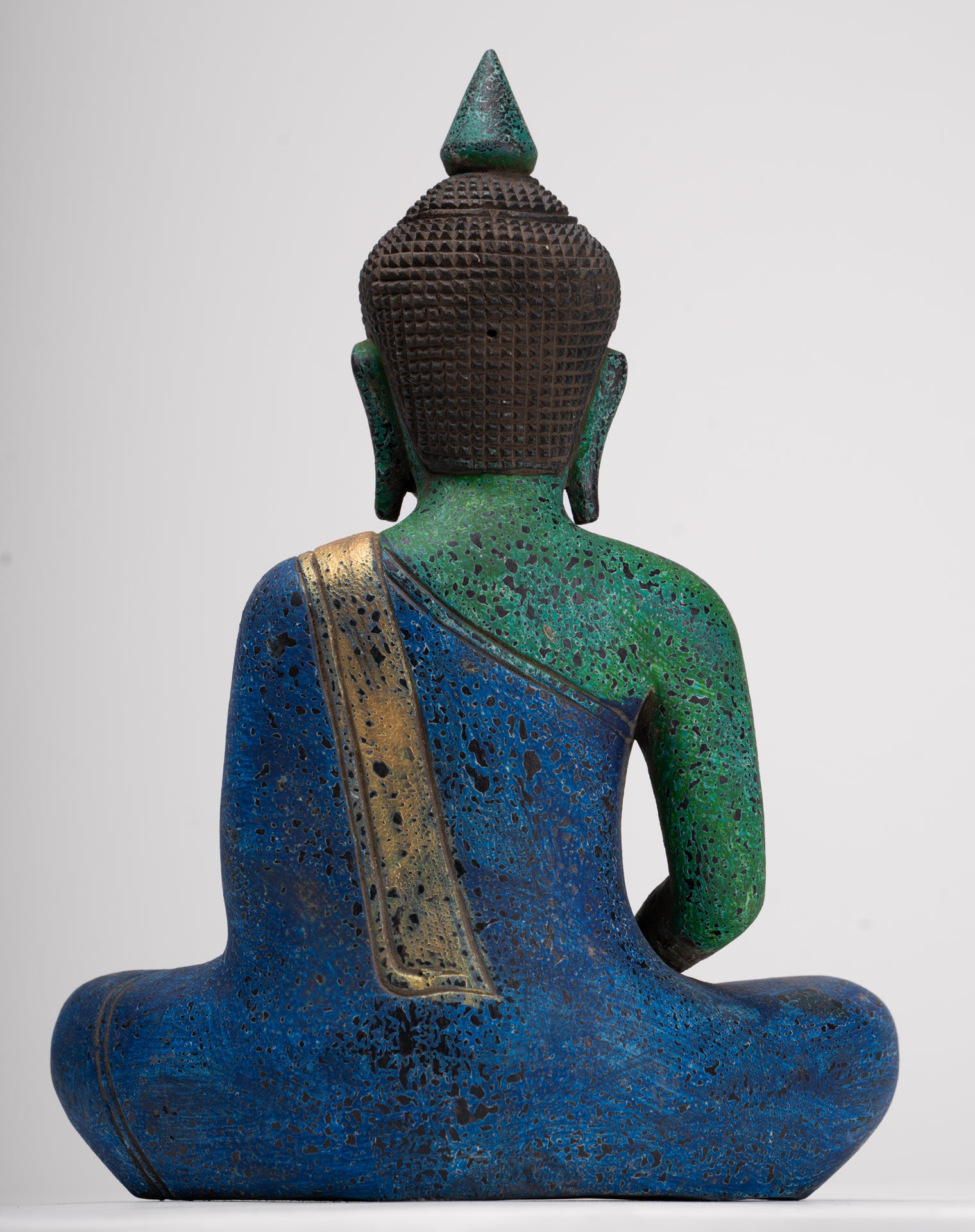 Buddha Sculpture - Antique Khmer Style Wood Seated Buddha Statue Dhyana Meditation Mudra - 28cm/11"