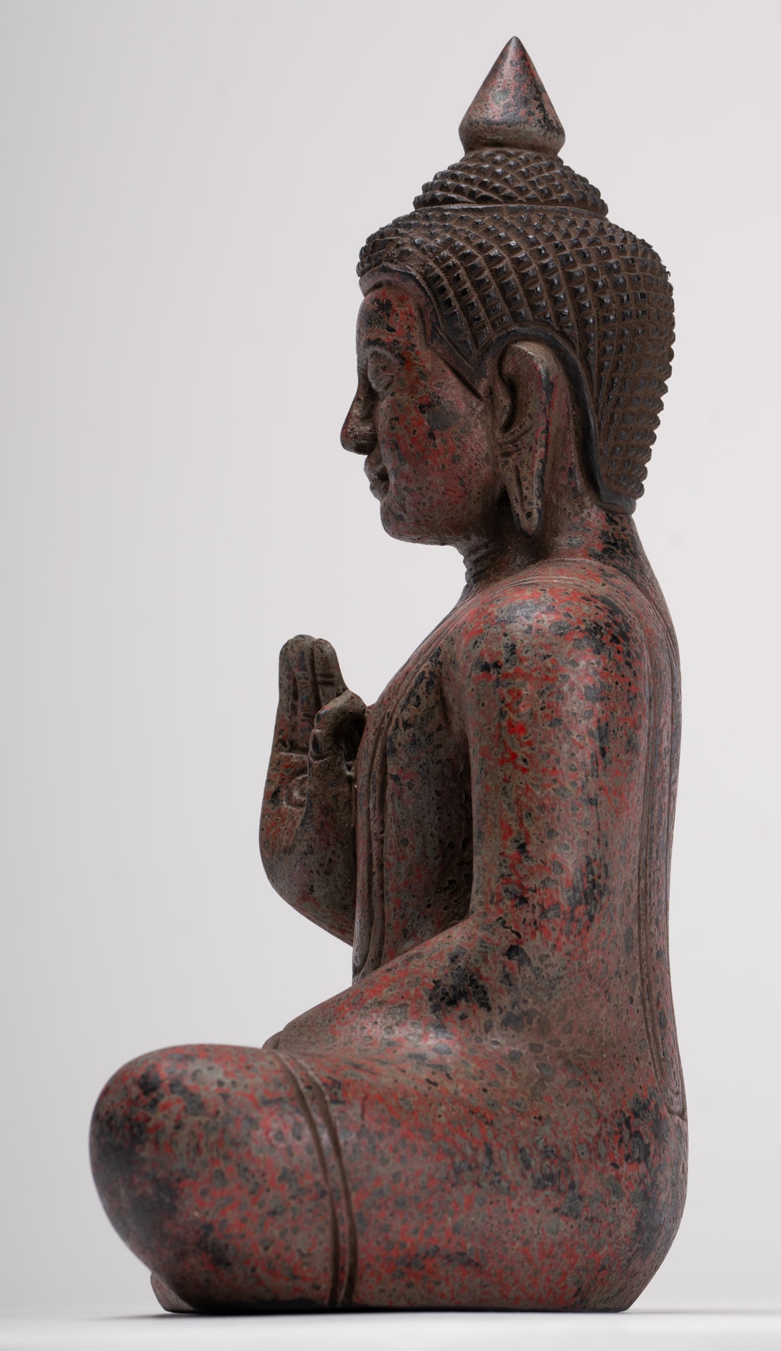 Buddha Statue - Antique Khmer Style Cambodia Seated Wood Buddha Statue Teaching Mudra - 27cm/11"