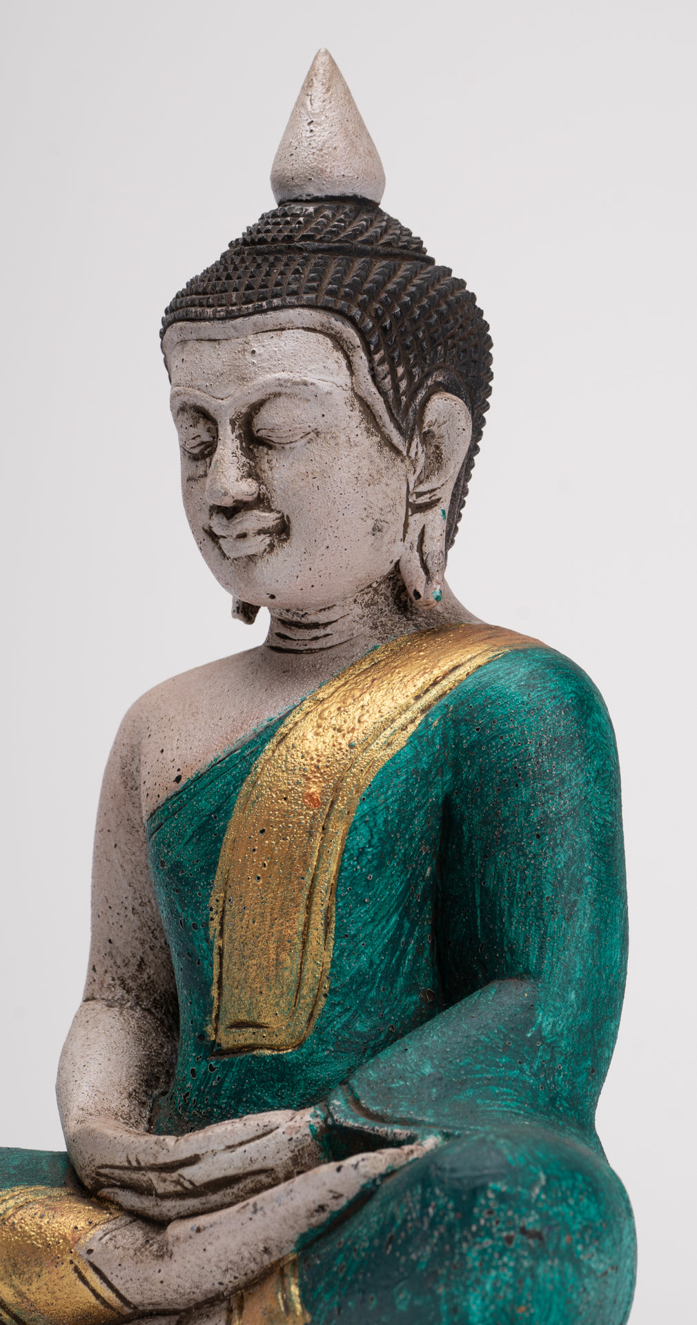 Buddha Sculpture - Antique Khmer Style Wood Seated Buddha Statue Dhyana Meditation Mudra - 28cm/11"