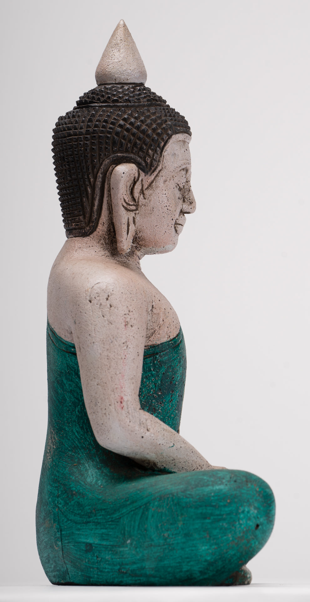 Buddha Sculpture - Antique Khmer Style Wood Seated Buddha Statue Dhyana Meditation Mudra - 28cm/11"