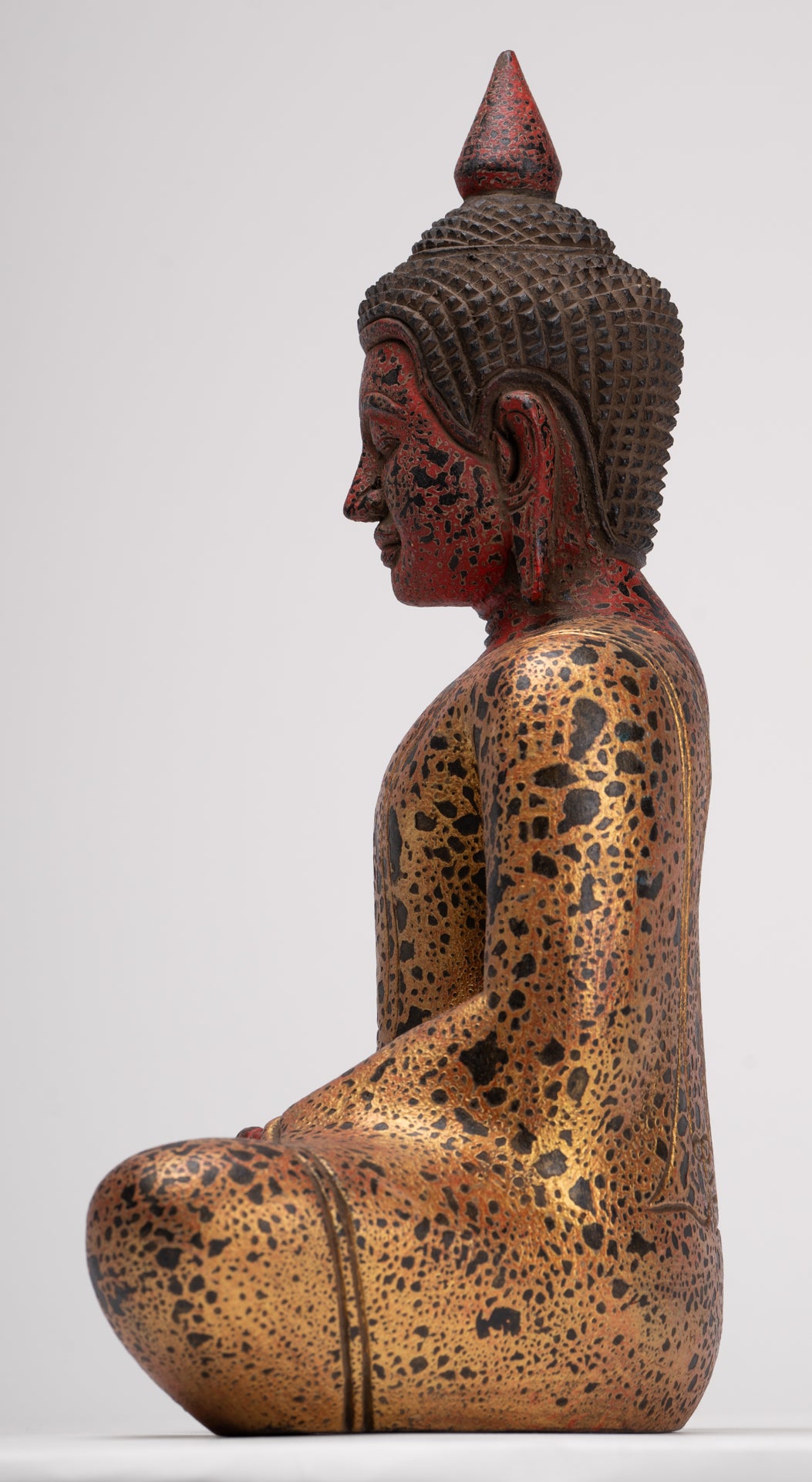 Buddha Sculpture - Antique Khmer Style Wood Seated Buddha Statue Dhyana Meditation Mudra - 33cm/13"