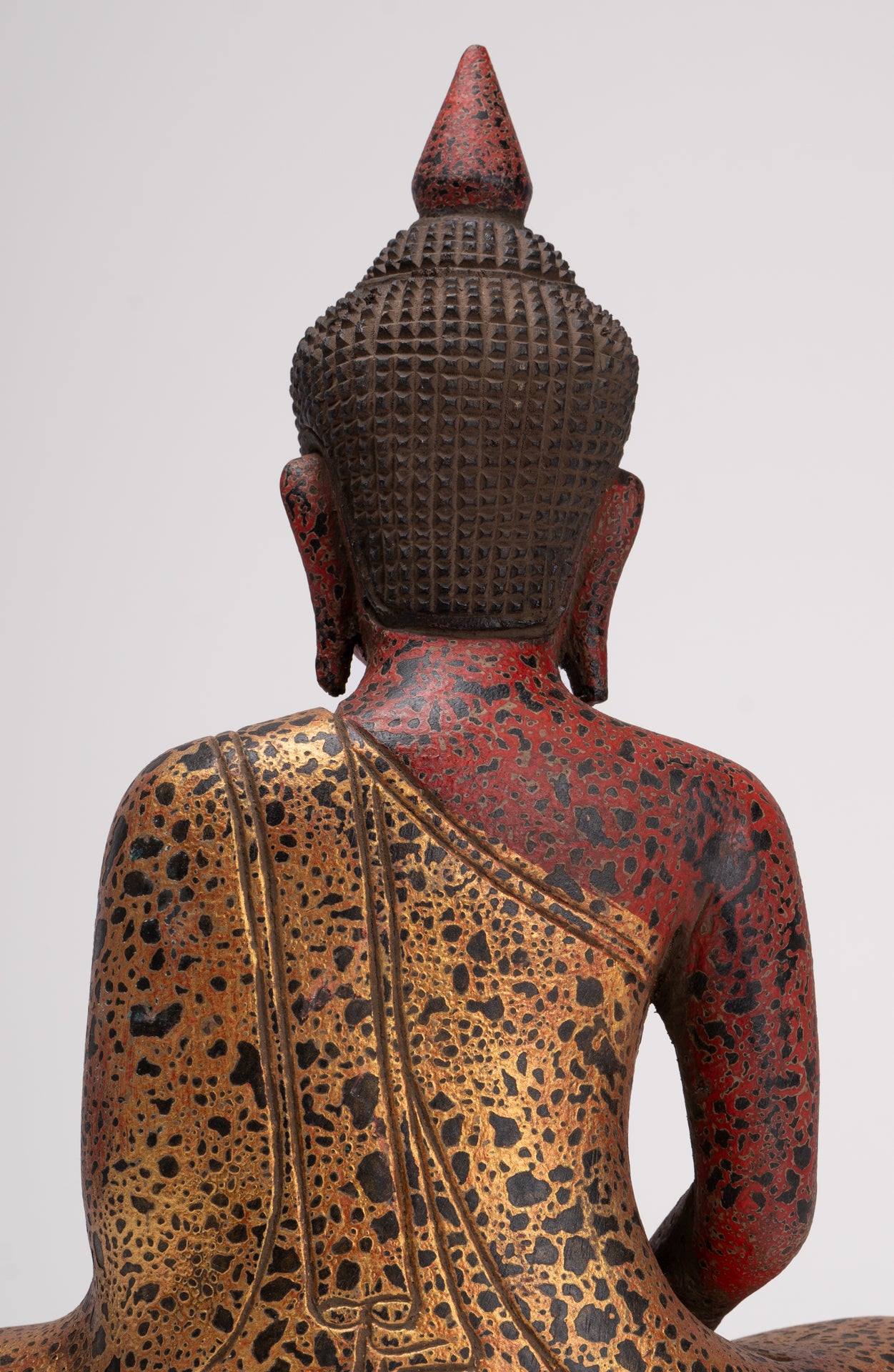 Buddha Sculpture - Antique Khmer Style Wood Seated Buddha Statue Dhyana Meditation Mudra - 33cm/13"