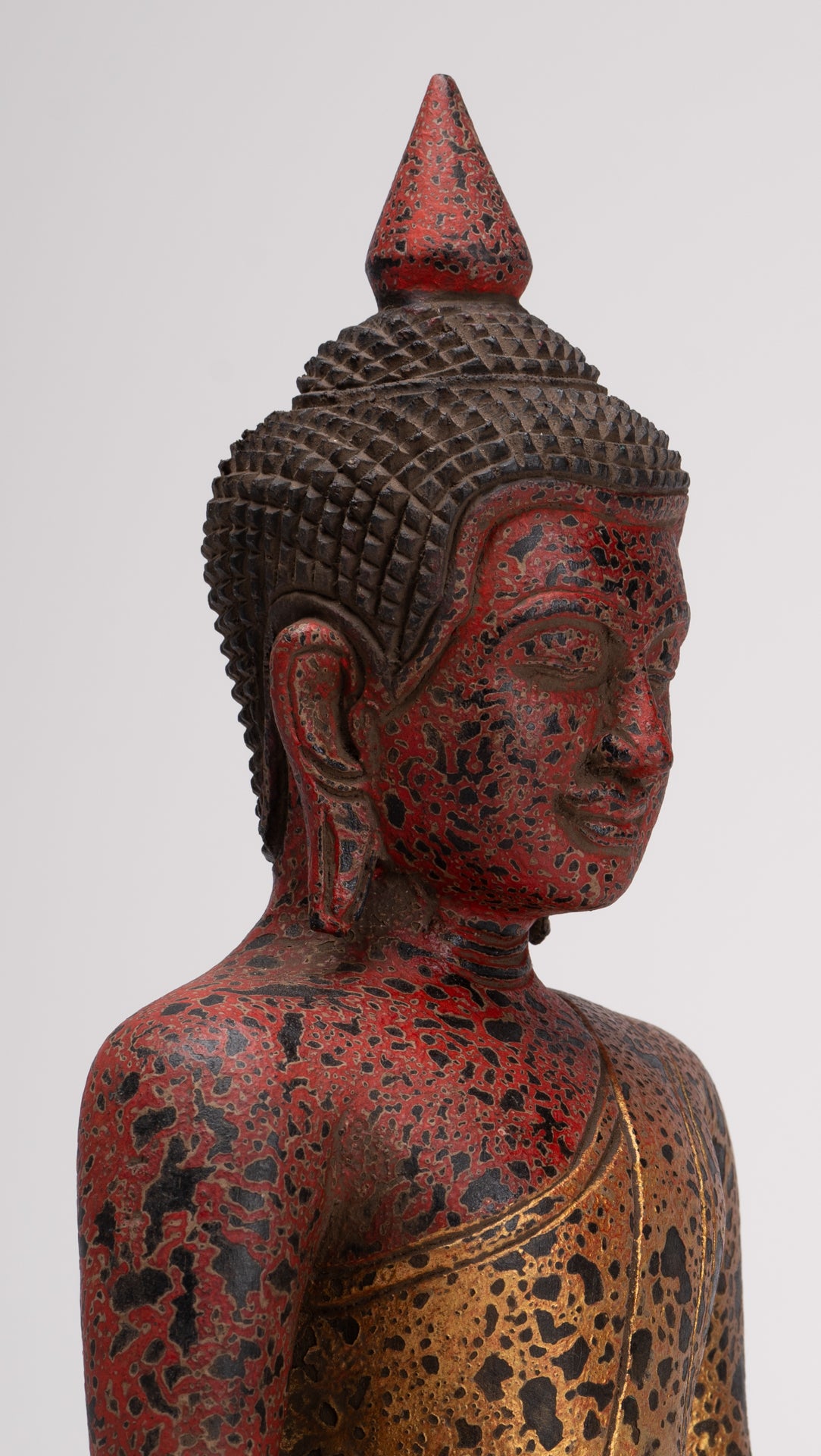 Buddha Sculpture - Antique Khmer Style Wood Seated Buddha Statue Dhyana Meditation Mudra - 33cm/13"