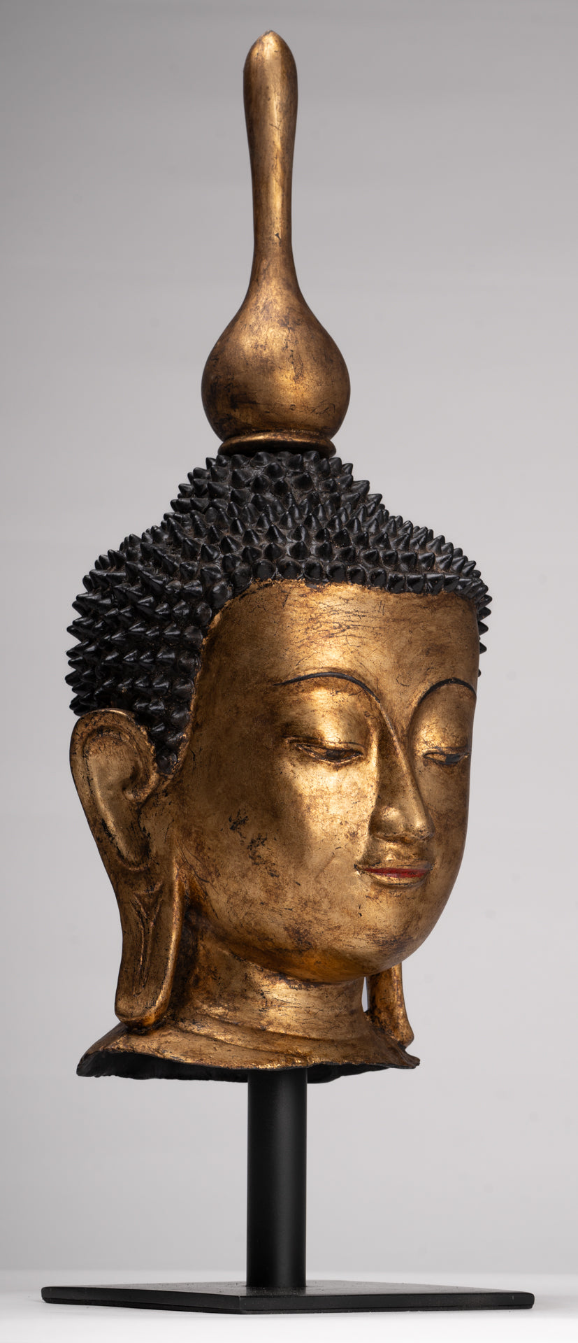Antique Burmese Style Shan Gold Lacquer Buddha Head - 56cm/22"
