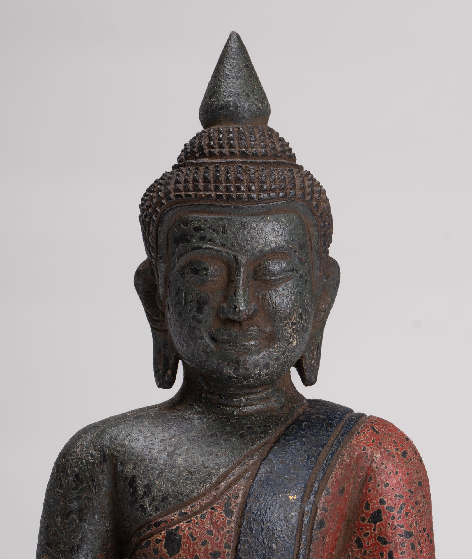 Buddha Sculpture - Antique Khmer Style Wood Seated Buddha Statue Dhyana Meditation Mudra - 27cm/11"