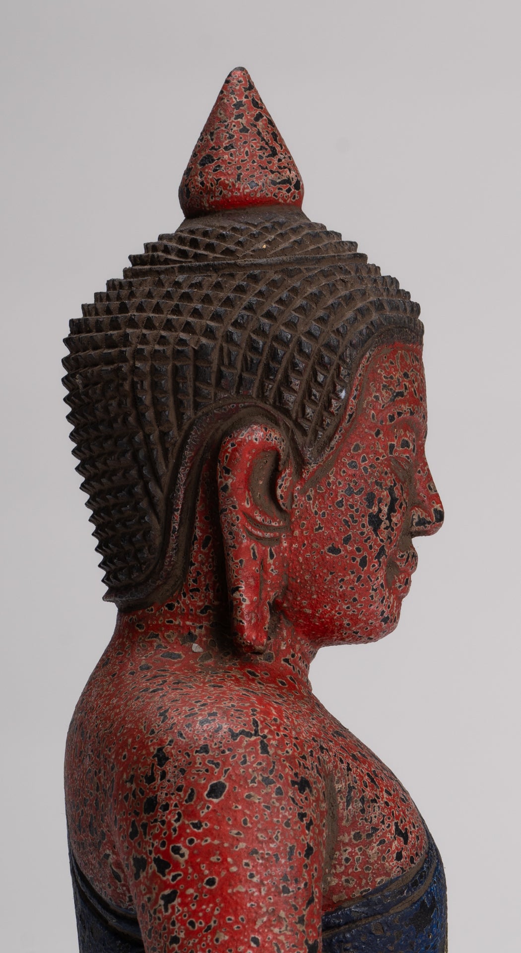 Buddha Sculpture - Antique Khmer Style Wood Seated Buddha Statue Dhyana Meditation Mudra - 26cm/11"