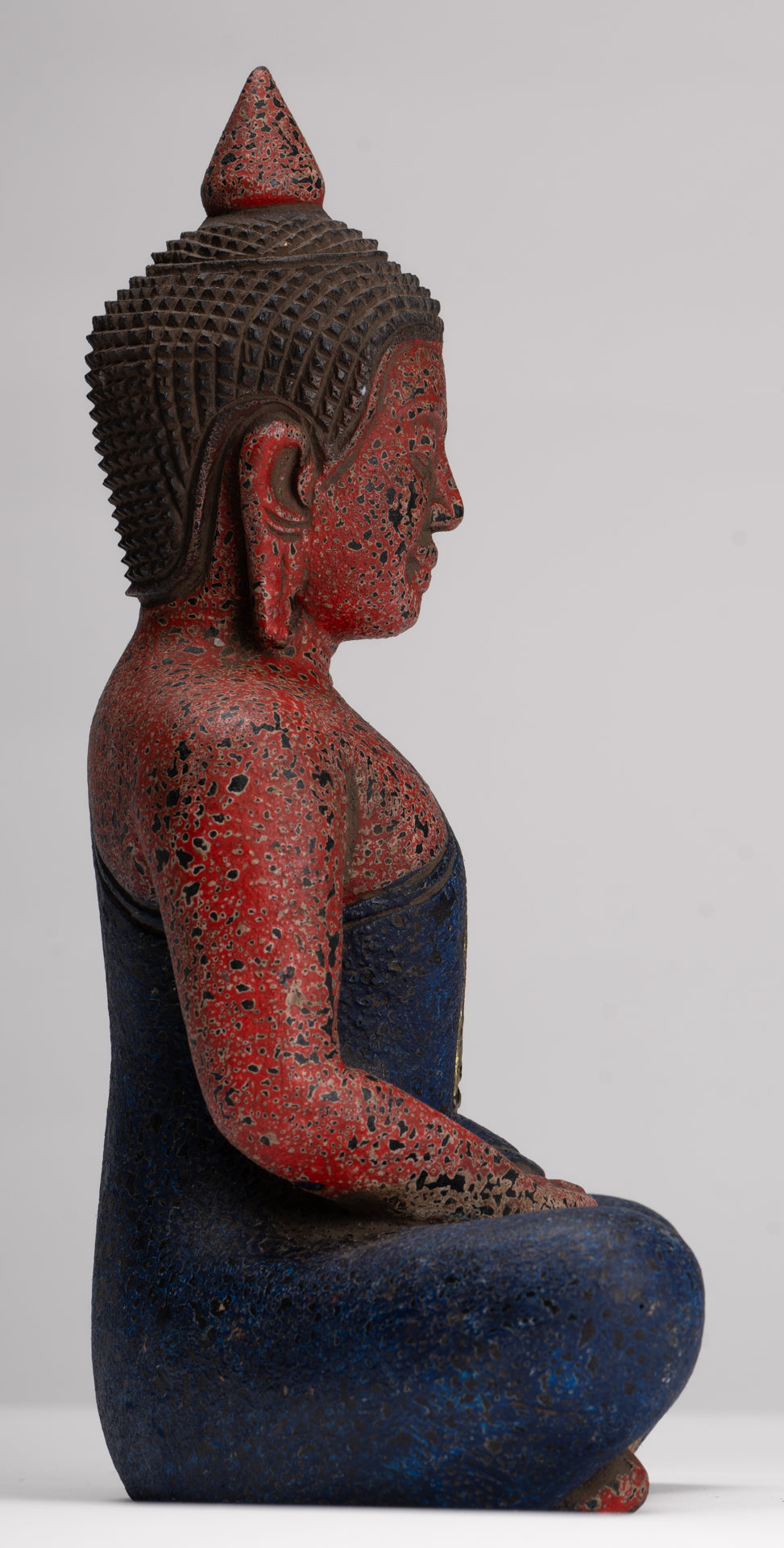 Buddha Sculpture - Antique Khmer Style Wood Seated Buddha Statue Dhyana Meditation Mudra - 26cm/11"