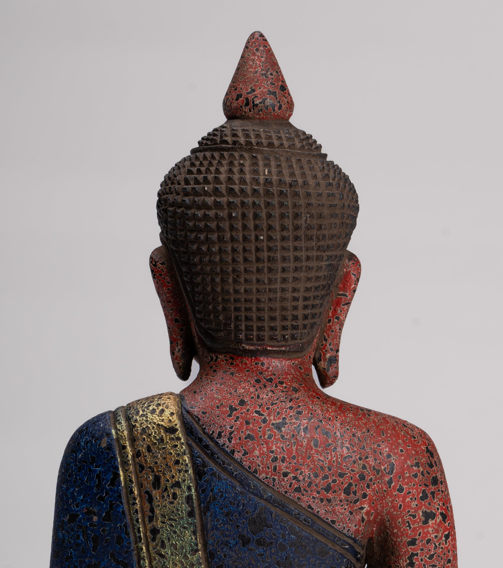 Buddha Sculpture - Antique Khmer Style Wood Seated Buddha Statue Dhyana Meditation Mudra - 26cm/11"