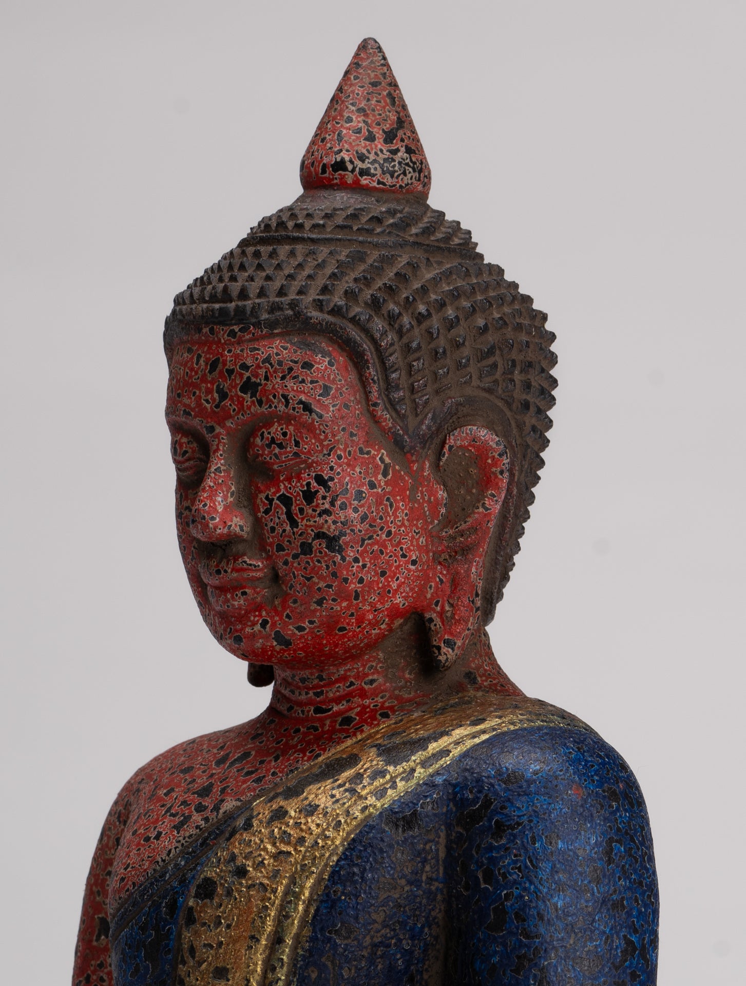 Buddha Sculpture - Antique Khmer Style Wood Seated Buddha Statue Dhyana Meditation Mudra - 26cm/11"