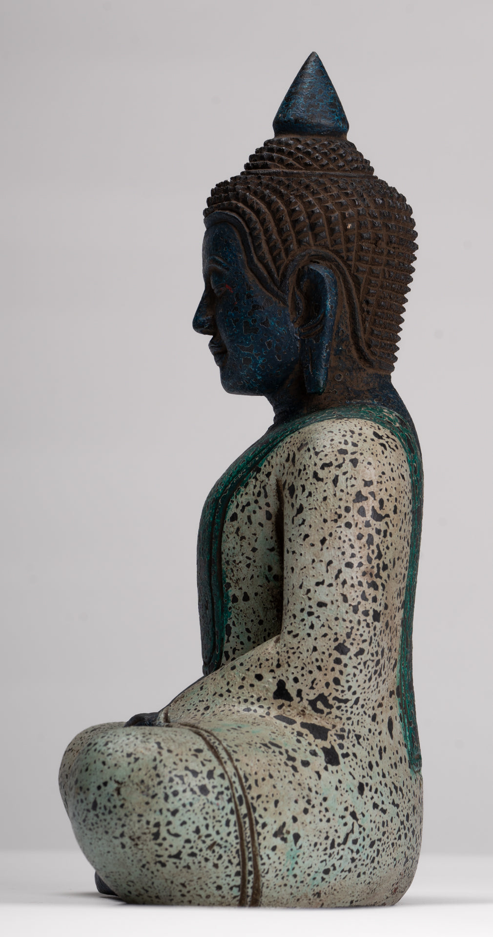 Buddha Sculpture - Antique Khmer Style Wood Seated Buddha Statue Dhyana Meditation Mudra - 27cm/11"